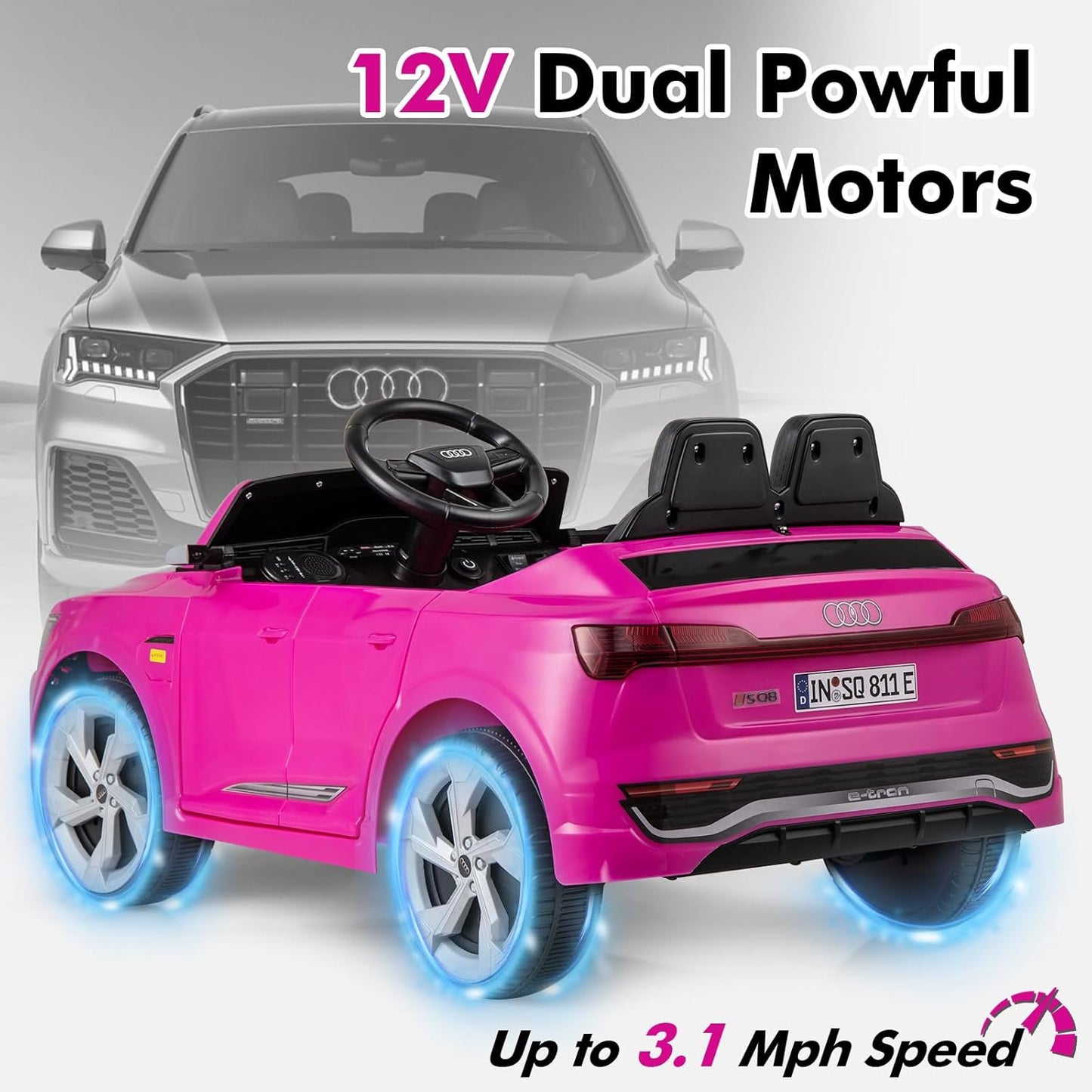 Licensed Audi SQ8 Ride on Car by OLAKIDS, Battery Powered Electric Vehicle for with Remote Control, Adjustable Music, LED Lights, Suspension, Driving Toy Gift for Kids Toddler Age 3+