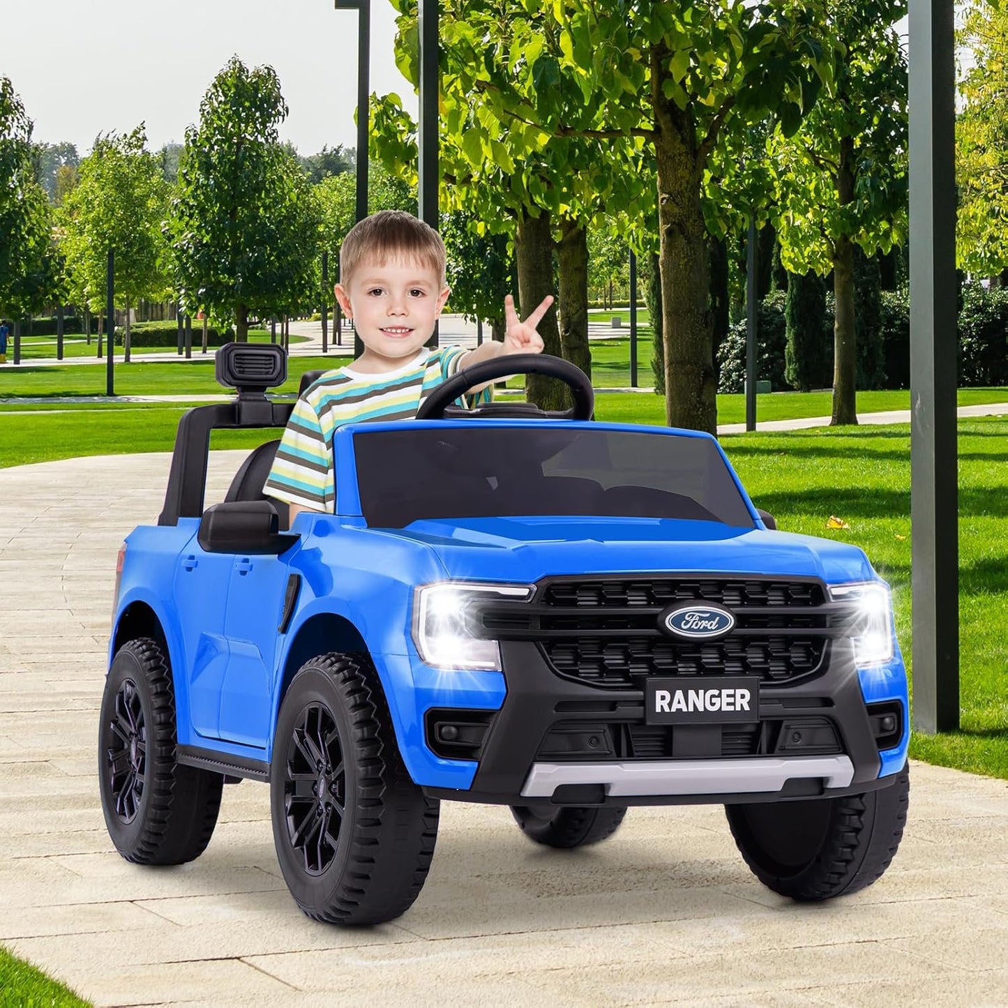 Licensed Ford Ranger Ride on Car for Kids by OLAKIDS, 12V Electric Vehicle with Remote Control, Toddlers Battery Powered Toy Gift with 2 Speeds, Wheels Suspension, Storage Space, Bluetooth USB