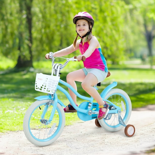 OLAKIDS Kids Bike for Girls, 12 14 16 Inch Children's Bicycle with Removable Basket and Training Wheels, Safety Bell
