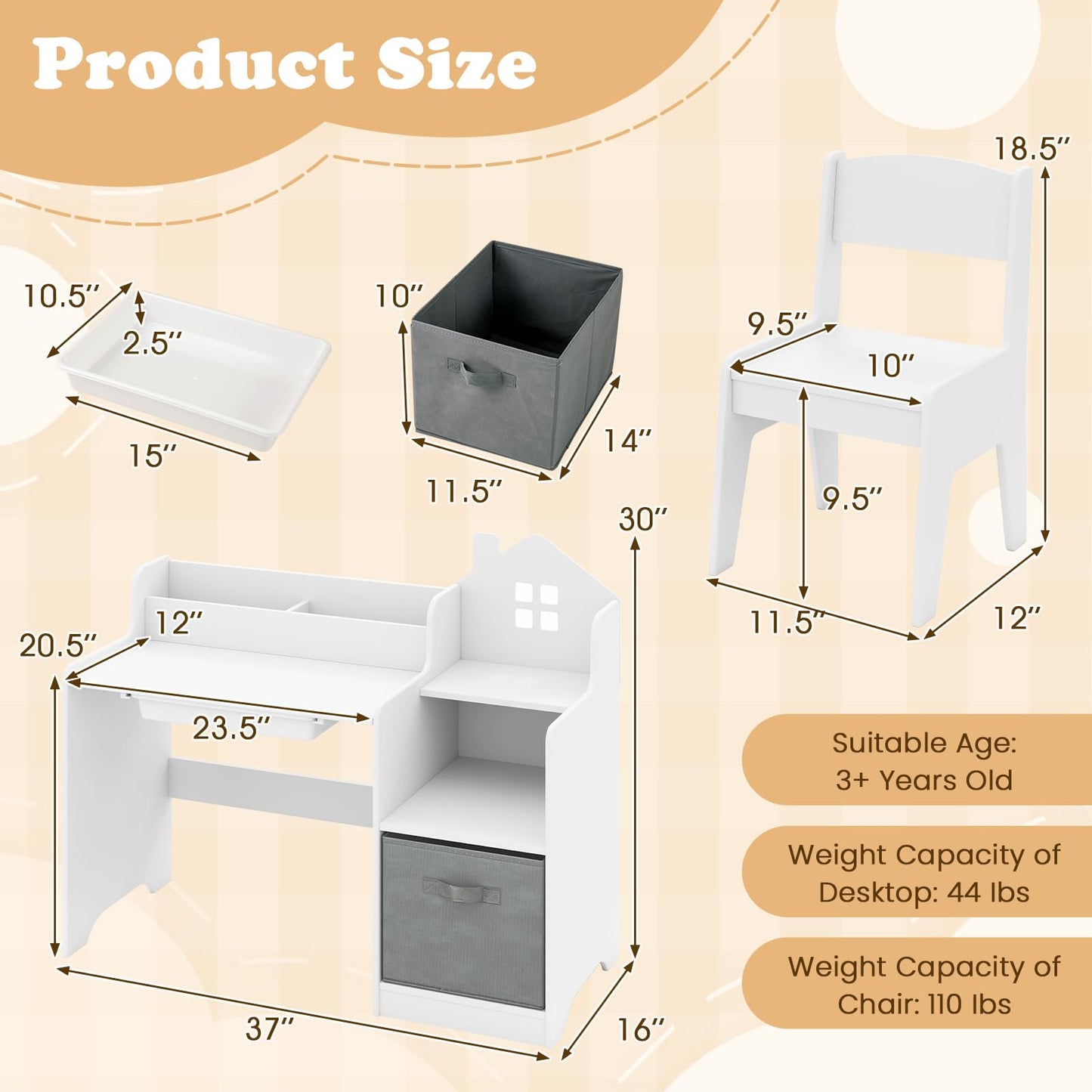 OLAKIDS Kids Table and Chair Set, Toddler Art Craft Play Wood Activity Desk with Chairs, Children Furniture