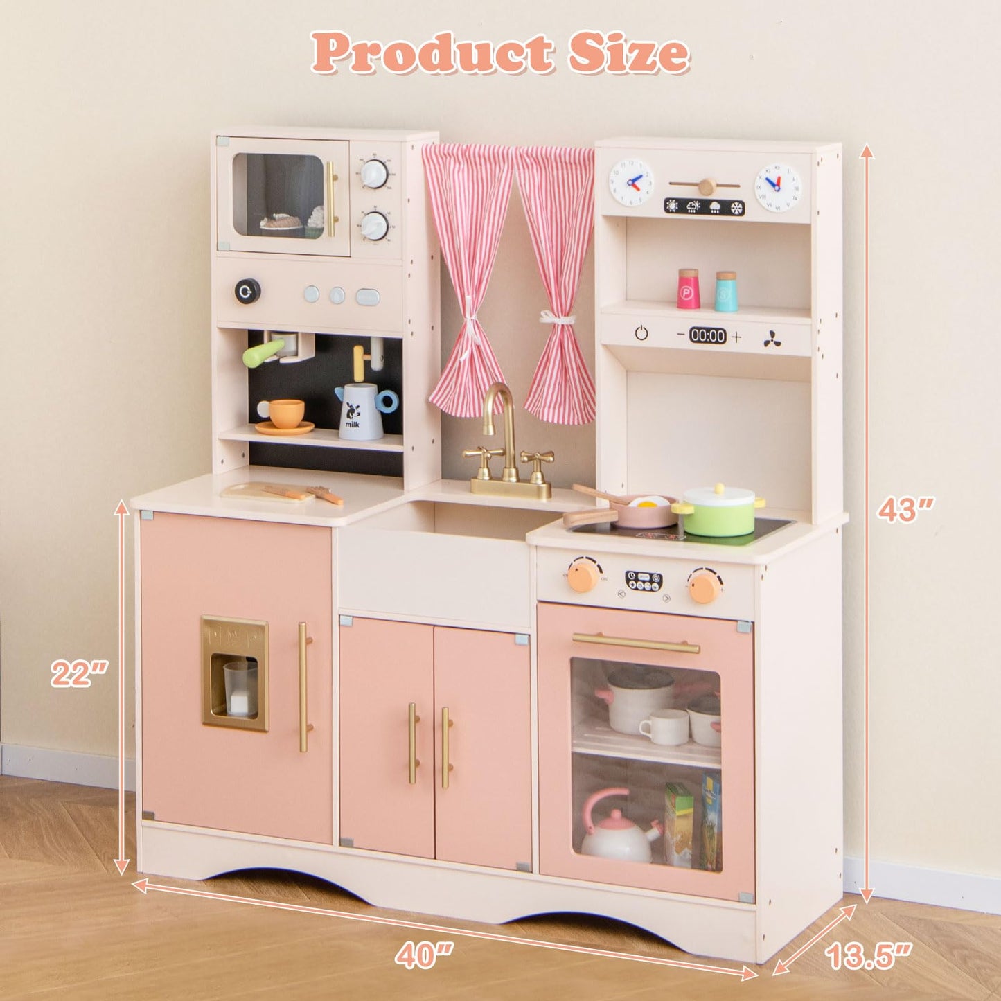 OLAKIDS Kids Kitchen Playset Cooking Toy Kitchen Set with Coffee Machine Stove Removable Sink Microwave Storage Cabinet