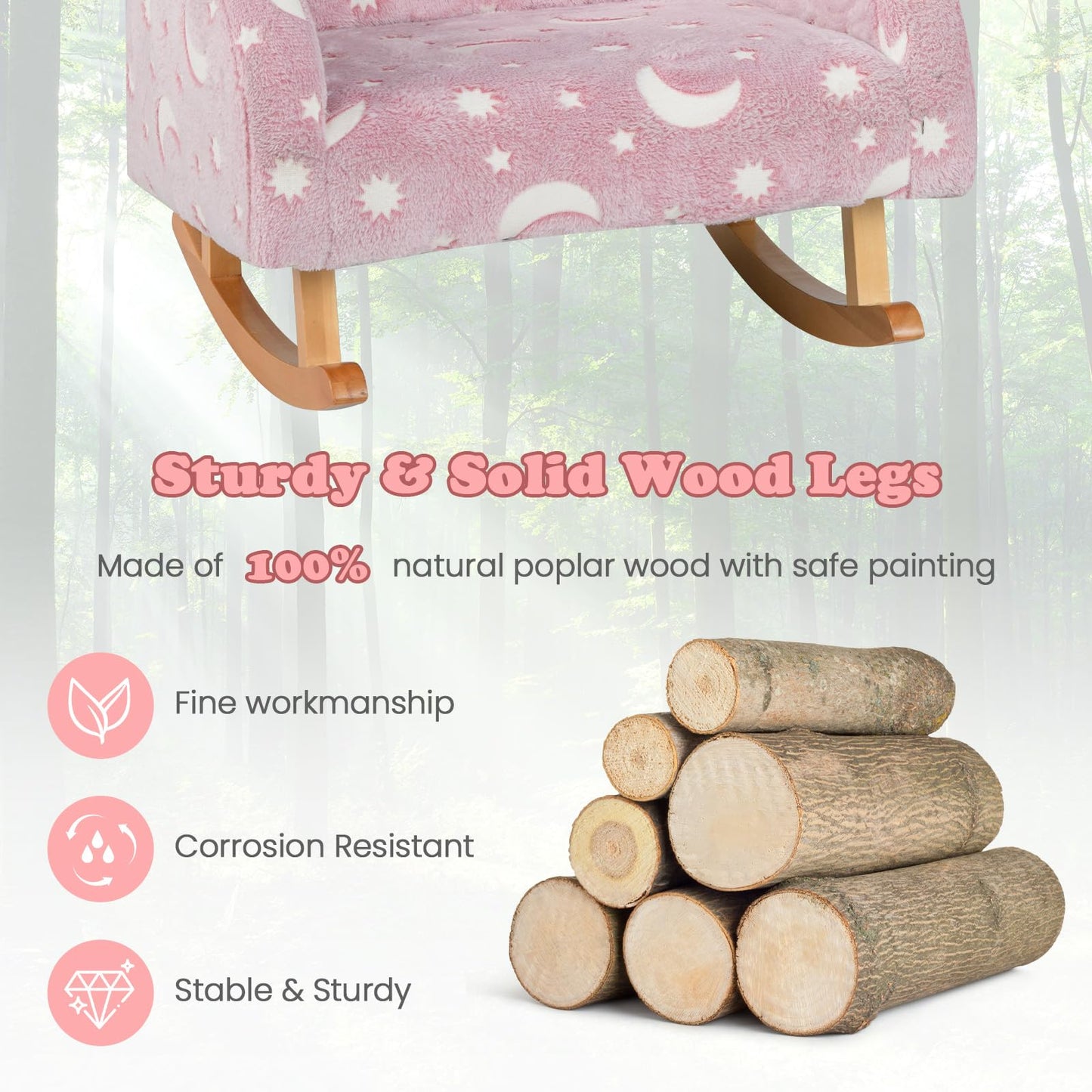 OLAKIDS Kids Sofa with Glow in The Dark, Toddler Rocking Chair, Upholstered Comfy Foam Children Chair for Kindergarten Playroom