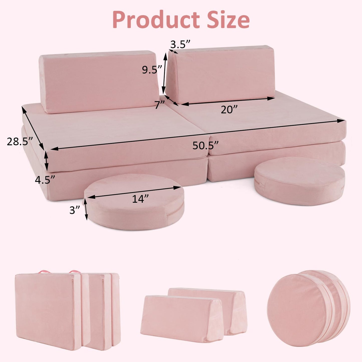 OLAKIDS Modular Kids Play Couch, 6 PCS Toddler Creative Sectional Fort Building Sofa for Playroom, Bedroom