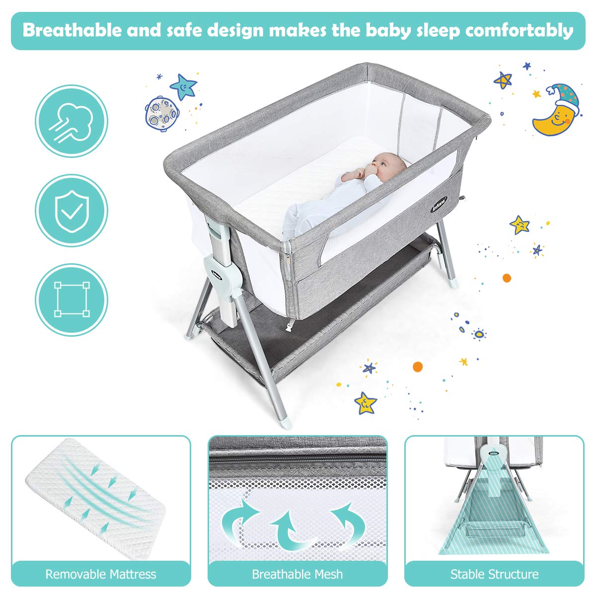 Baby Bassinet Bedside Sleeper with Spine Protecting Support OLAKIDS