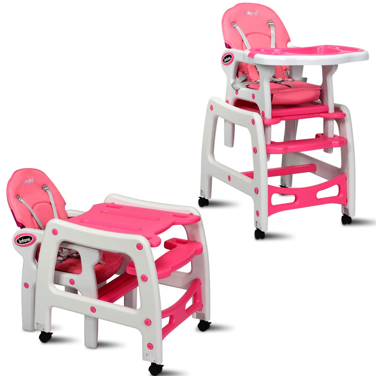 3-in-1 Convertible Baby High Chair with Removable Trays OLAKIDS