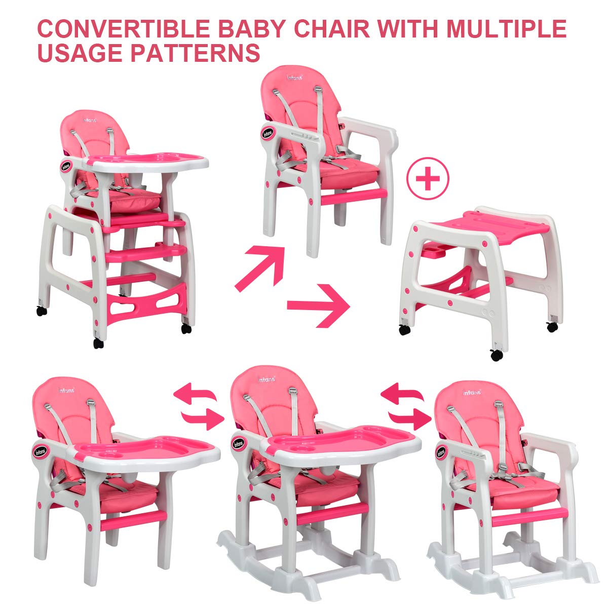 3-in-1 Convertible Baby High Chair with Removable Trays OLAKIDS