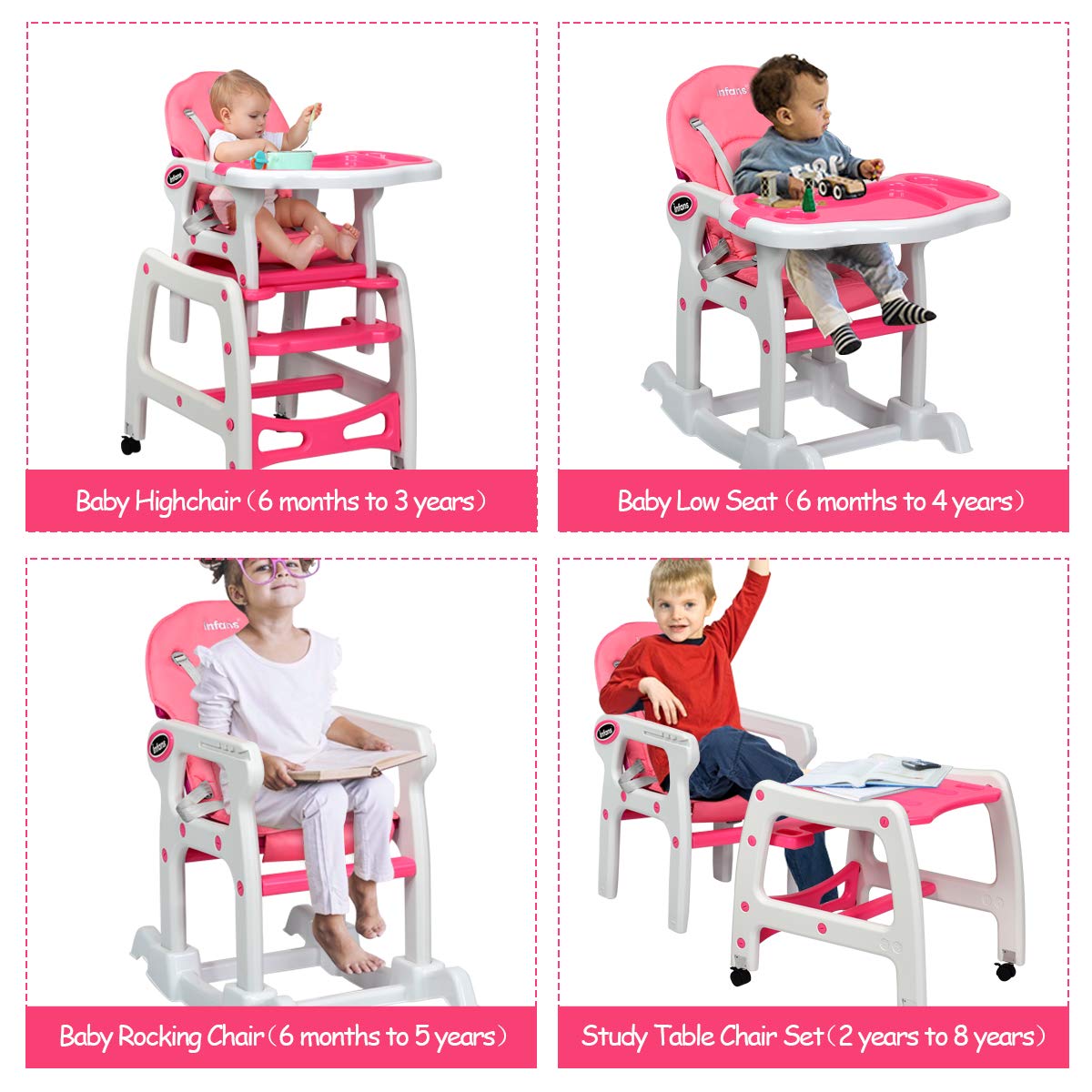 3-in-1 Convertible Baby High Chair with Removable Trays OLAKIDS