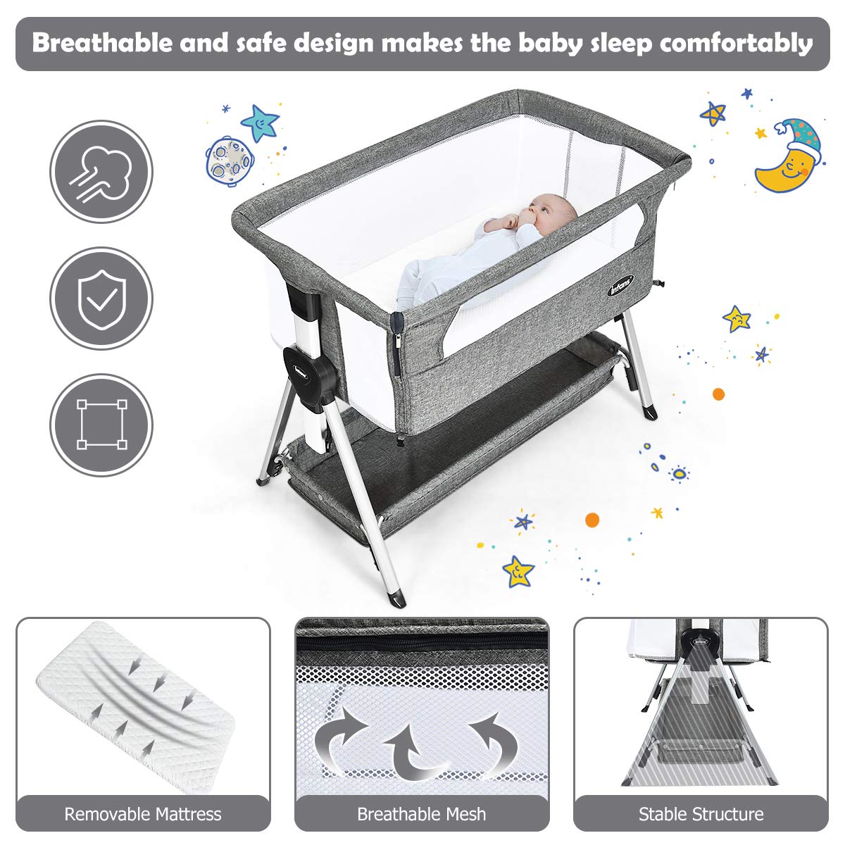 Baby Bassinet Bedside Sleeper with Spine Protecting Support OLAKIDS