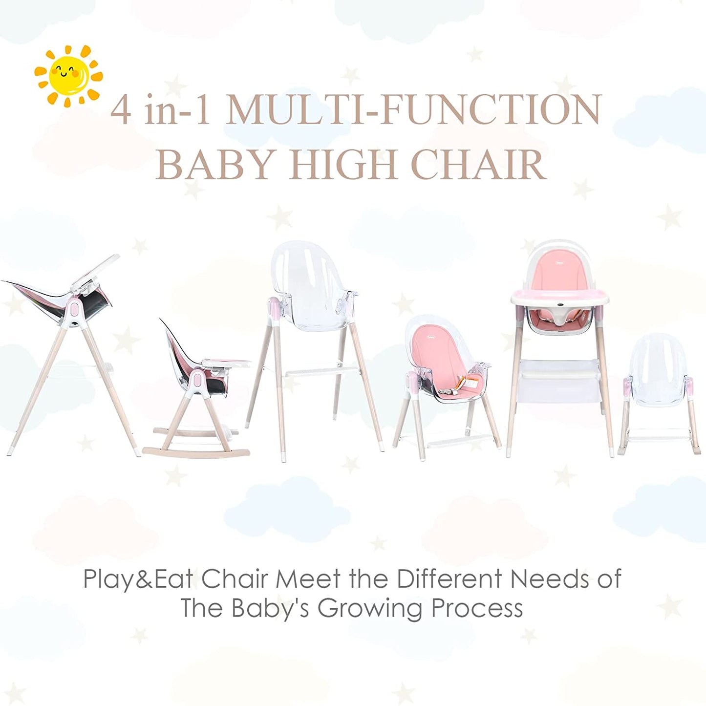 4-in-1 3-Point Seat Belt & Removable Cushion Wooden Baby High Chair OLAKIDS