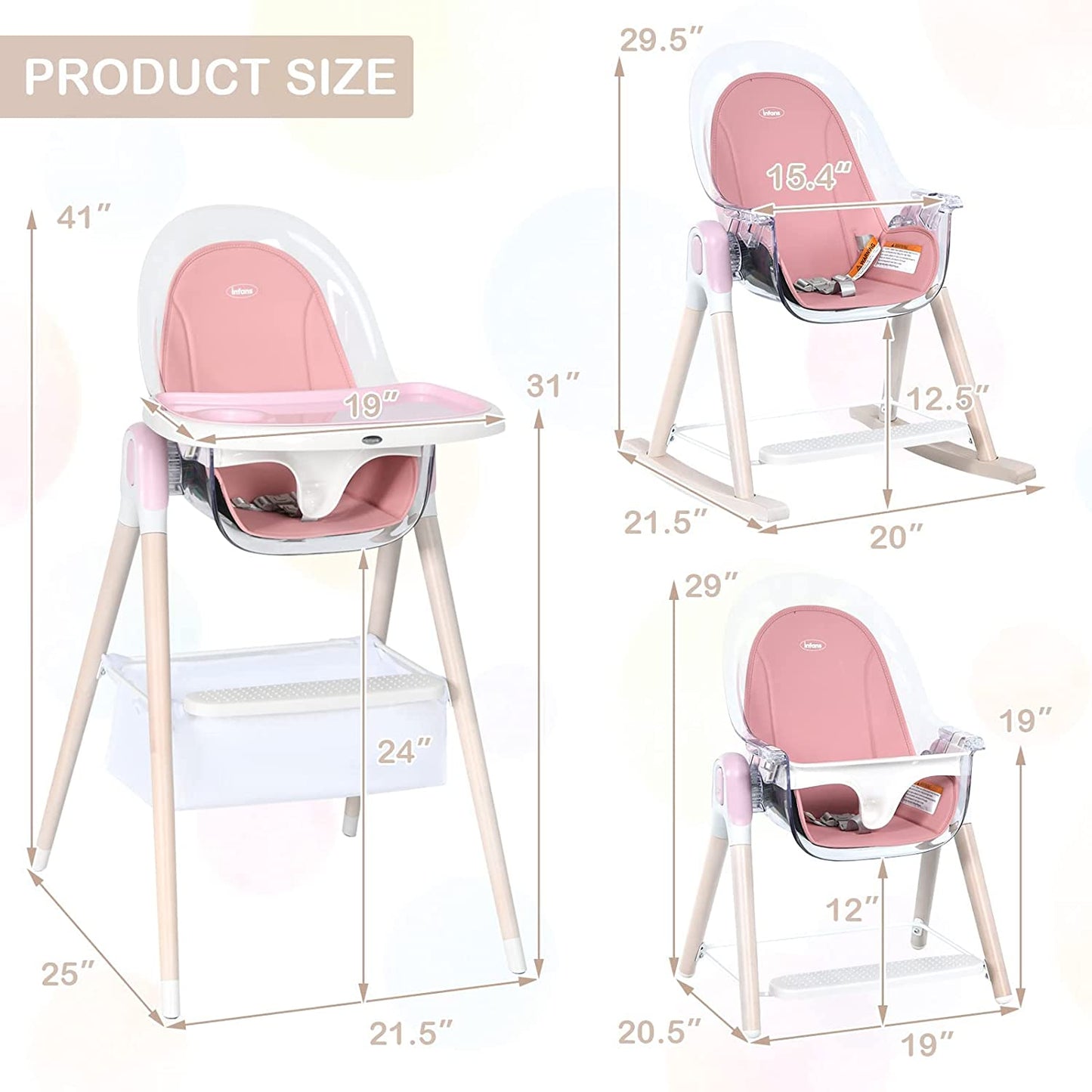 4-in-1 3-Point Seat Belt & Removable Cushion Wooden Baby High Chair OLAKIDS
