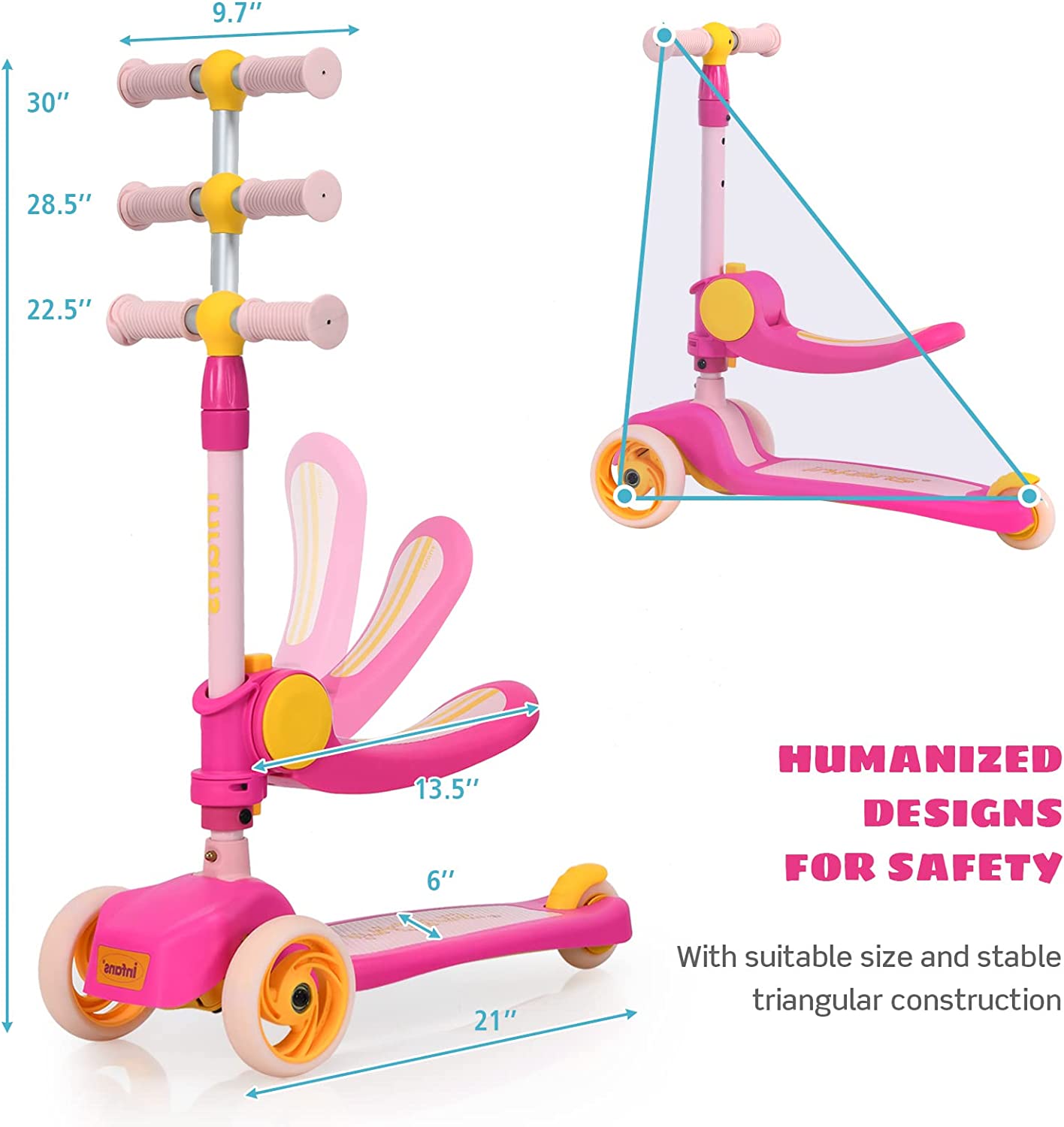3 Wheel Scooter for Kids with Removable Seat for Girls Boys Ages 3-8 OLAKIDS