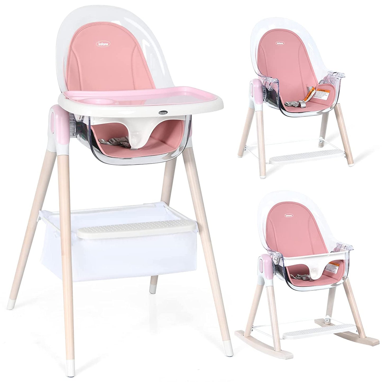 4-in-1 3-Point Seat Belt & Removable Cushion Wooden Baby High Chair OLAKIDS