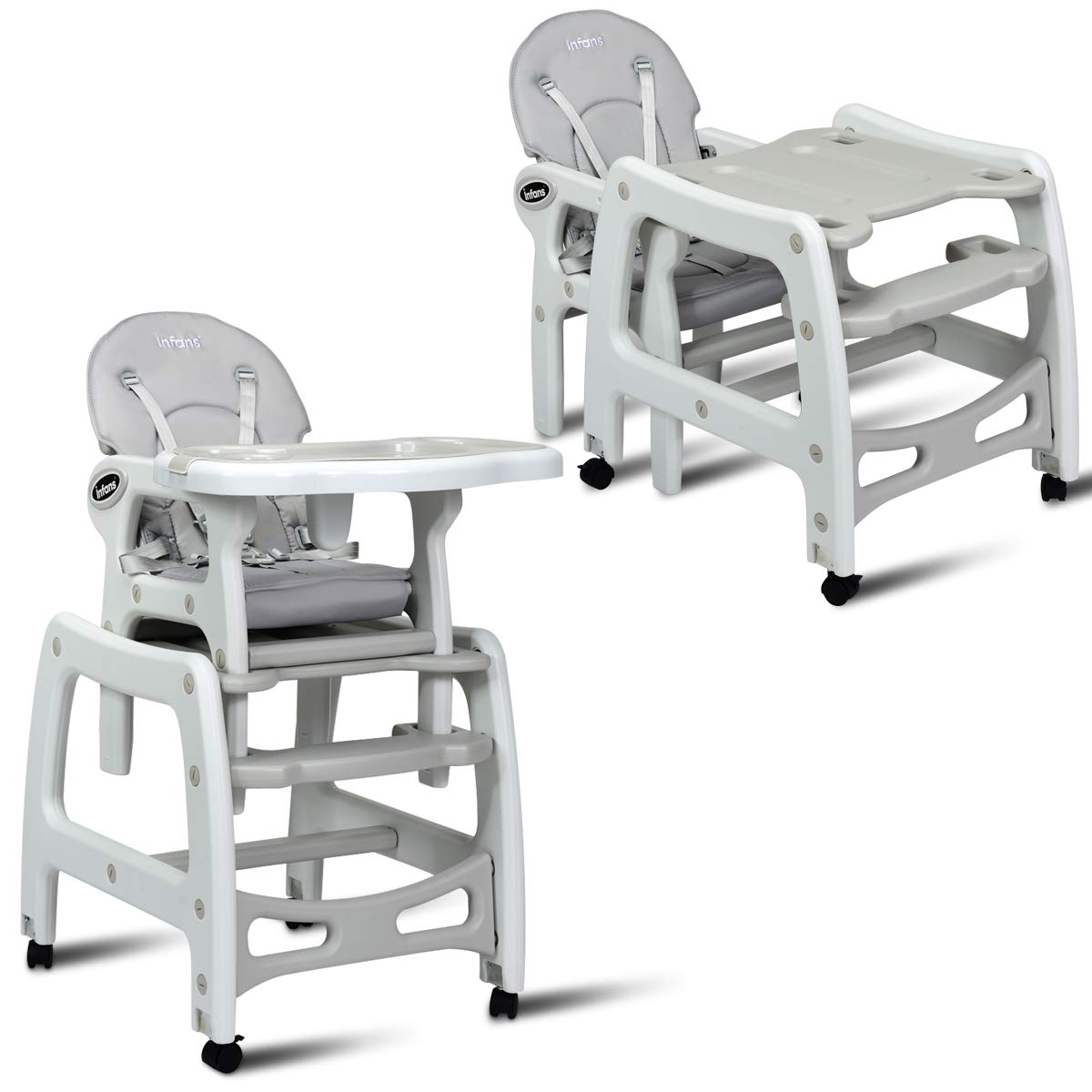 3-in-1 Convertible Baby High Chair with Removable Trays OLAKIDS