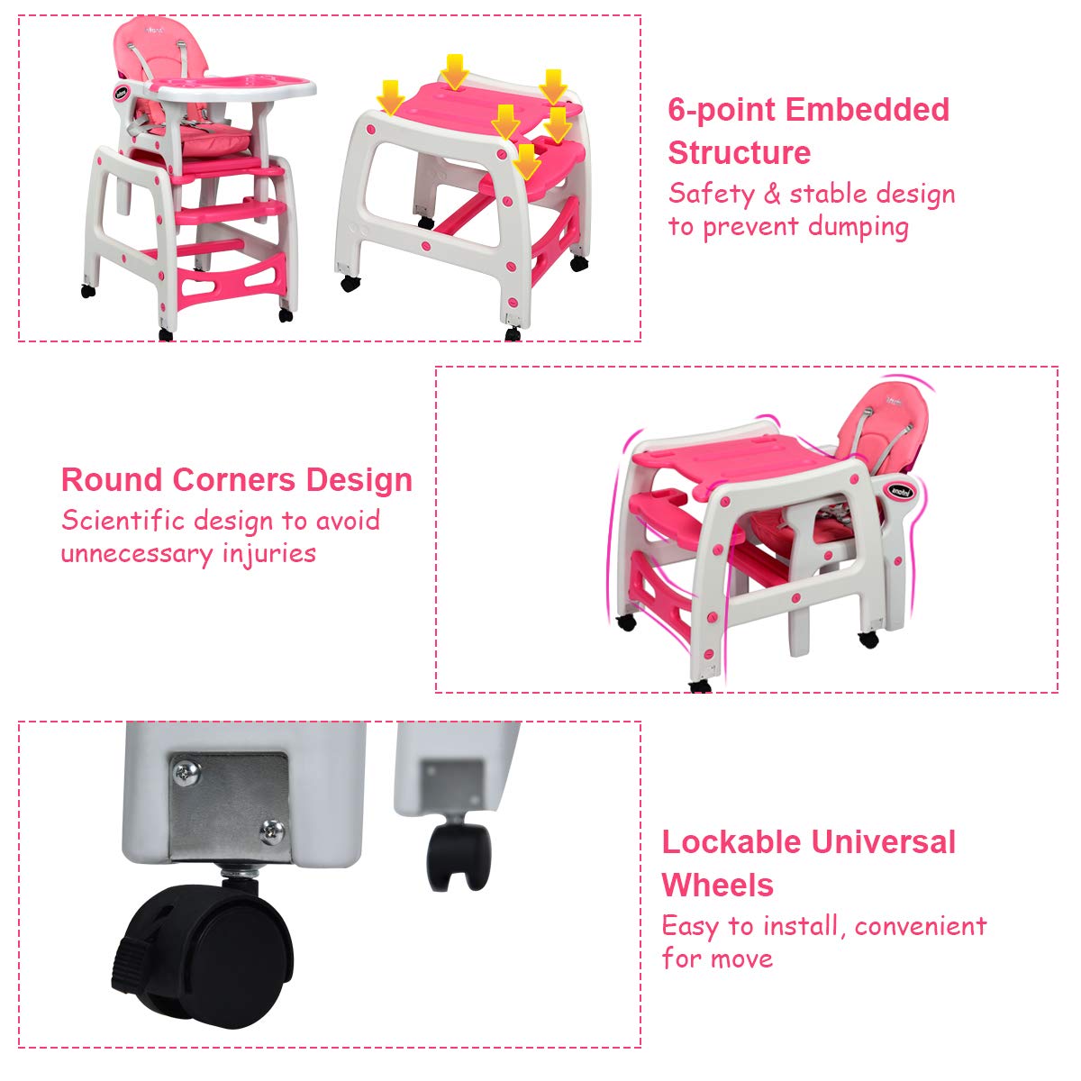 3-in-1 Convertible Baby High Chair with Removable Trays OLAKIDS