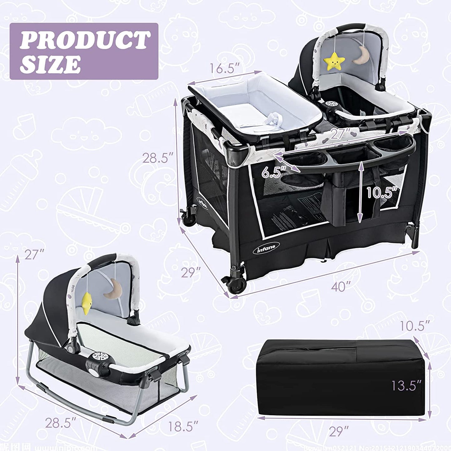 4-in-1 Portable Nursery Center for Baby Kid Infant Comfortable Playard with Bassinet OLAKIDS