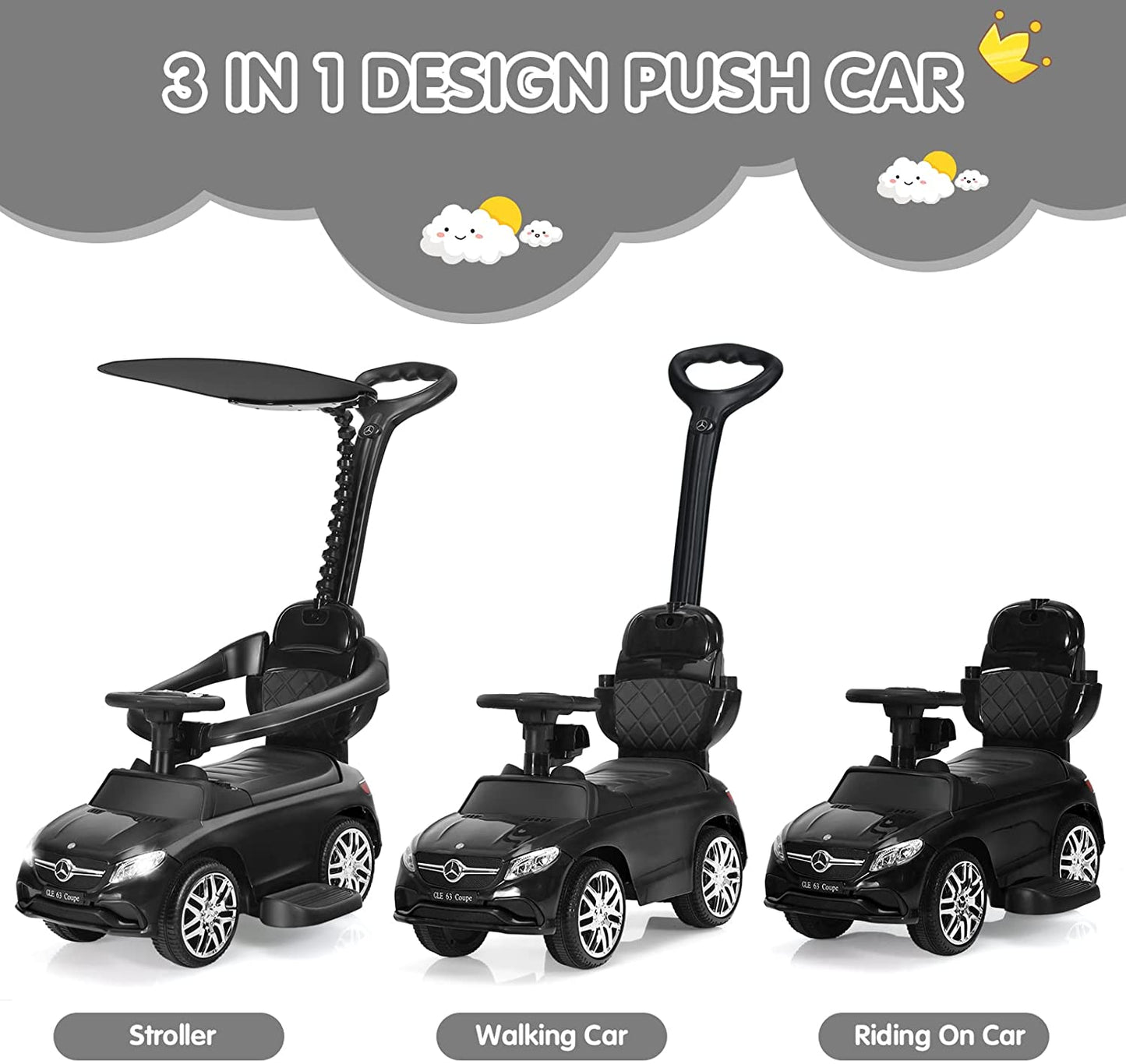 3-in-1 Kids Toy Stroller for Toddlers with Push Handle OLAKIDS