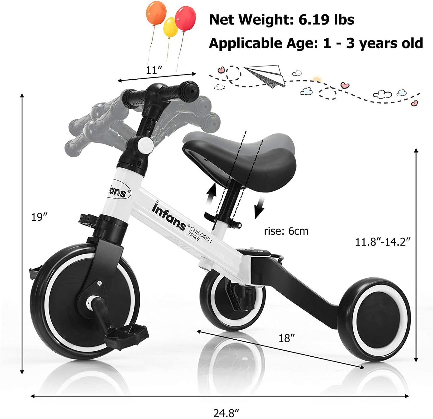 Kids 3 Wheels Tricycles Wheels with Detachable Pedal OLAKIDS