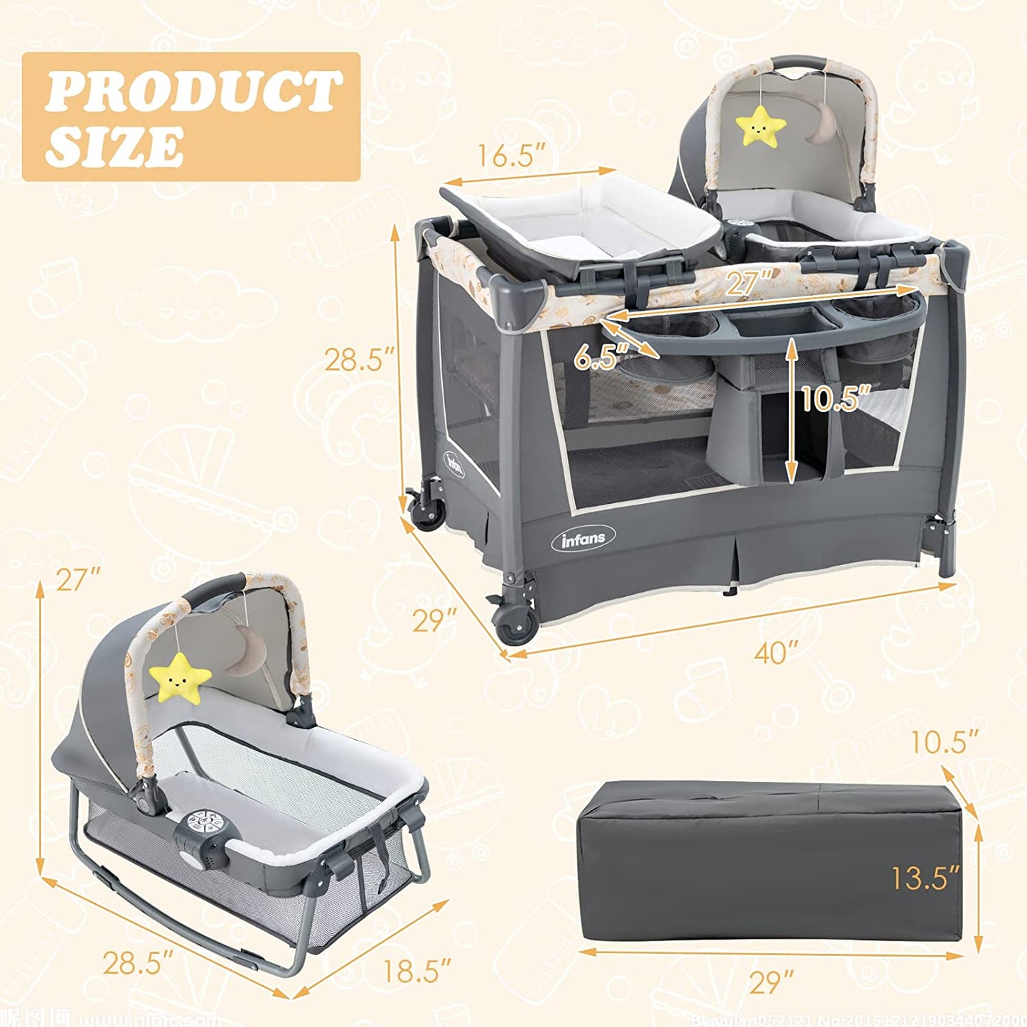 4-in-1 Portable Nursery Center for Baby Kid Infant Comfortable Playard with Bassinet OLAKIDS