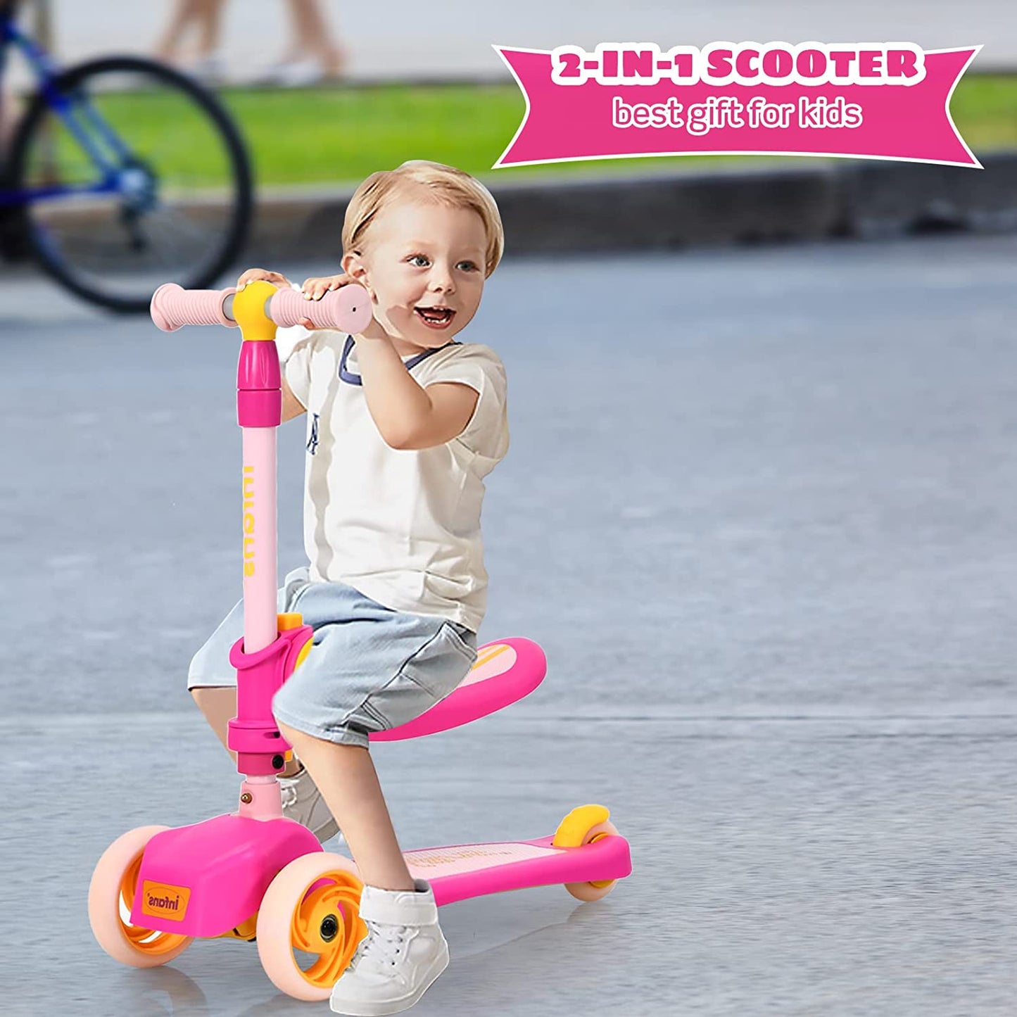 3 Wheel Scooter for Kids with Removable Seat for Girls Boys Ages 3-8 OLAKIDS