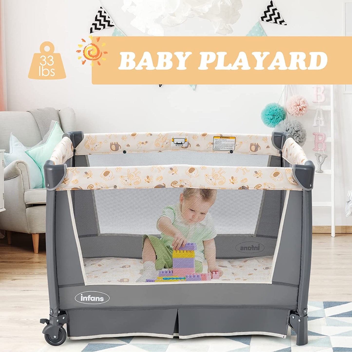 4-in-1 Portable Nursery Center for Baby Kid Infant Comfortable Playard with Bassinet OLAKIDS