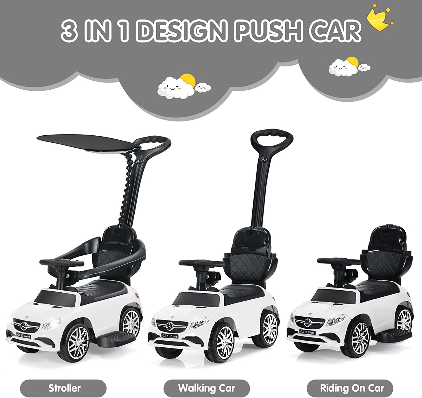 3-in-1 Kids Toy Stroller for Toddlers with Push Handle OLAKIDS