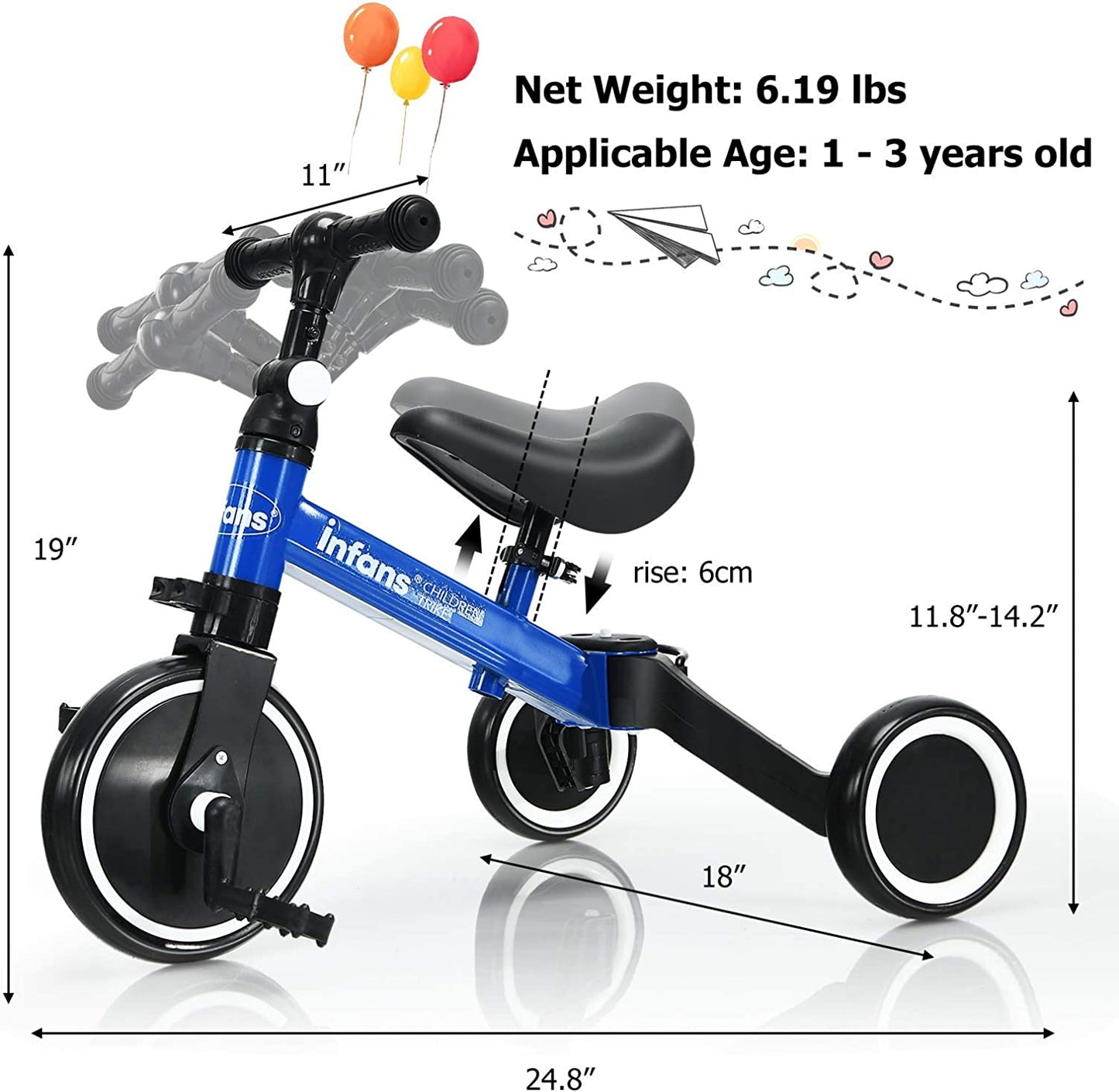 Kids 3 Wheels Tricycles Wheels with Detachable Pedal OLAKIDS