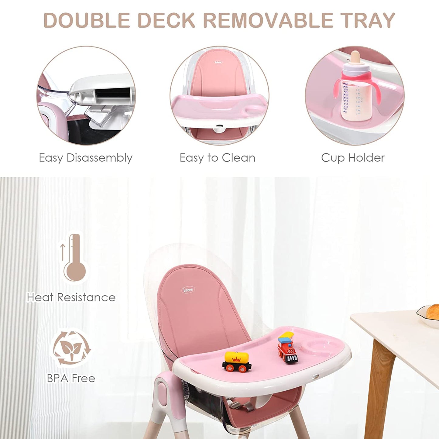 4-in-1 3-Point Seat Belt & Removable Cushion Wooden Baby High Chair OLAKIDS