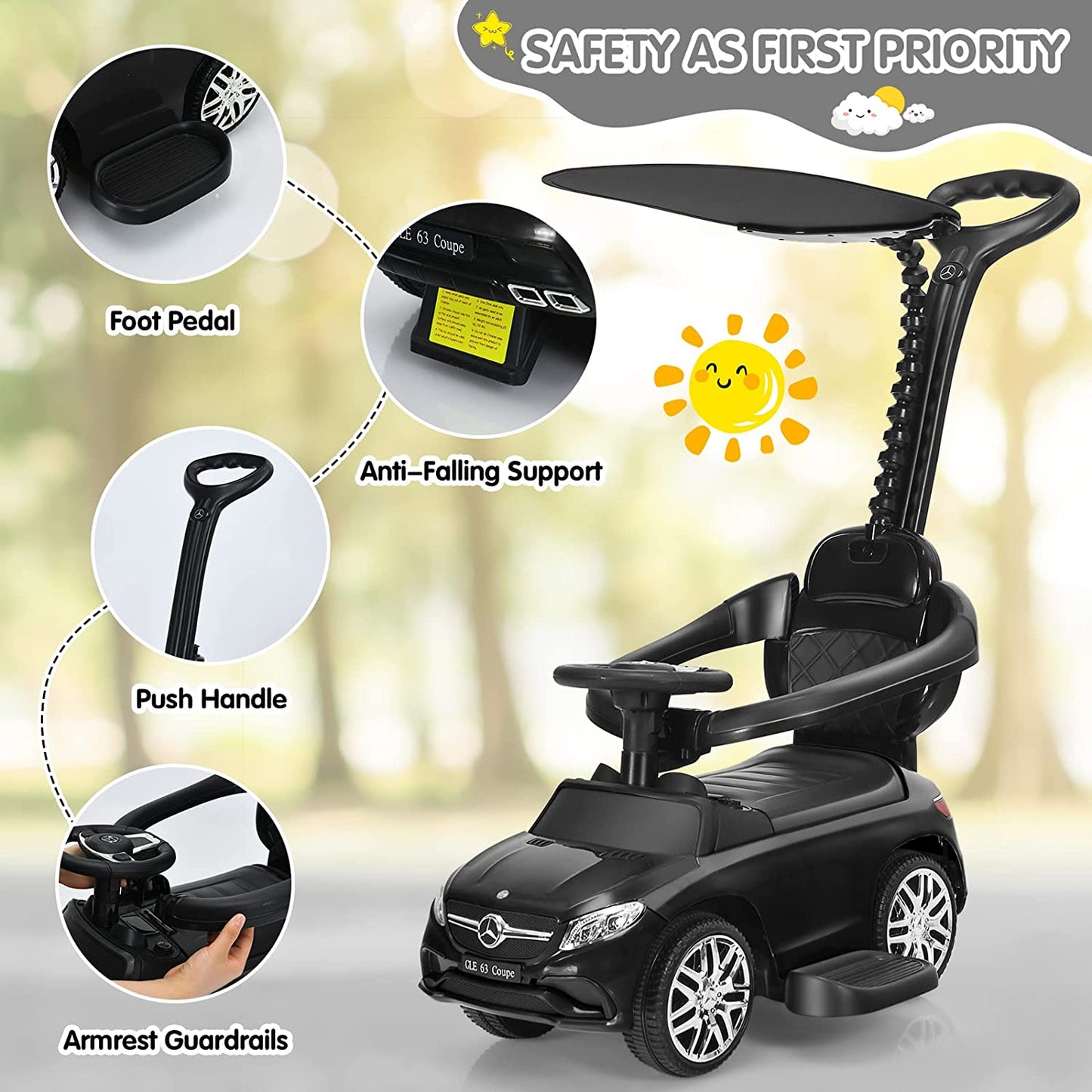 3-in-1 Kids Toy Stroller for Toddlers with Push Handle OLAKIDS