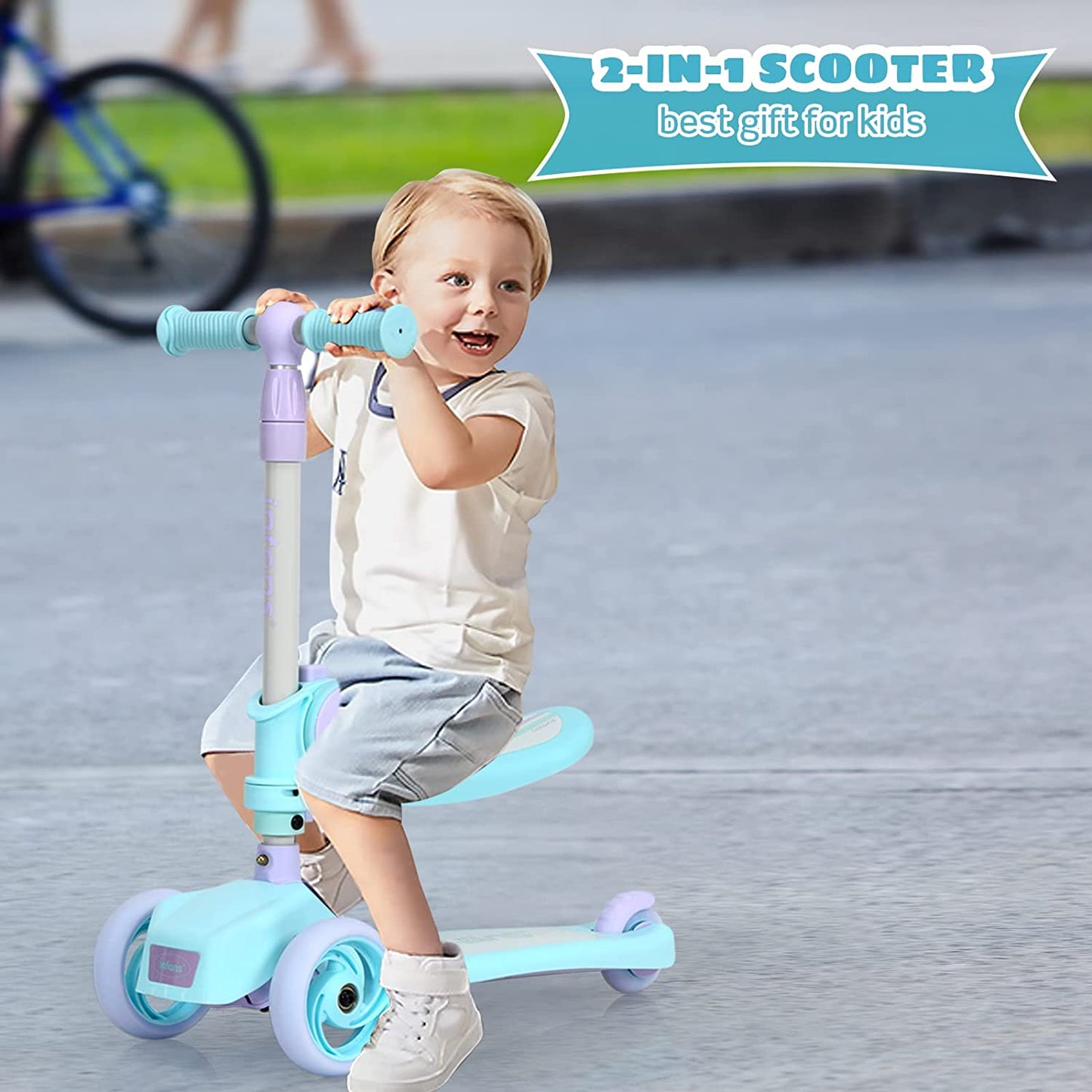 3 Wheel Scooter for Kids with Removable Seat for Girls Boys Ages 3-8 OLAKIDS