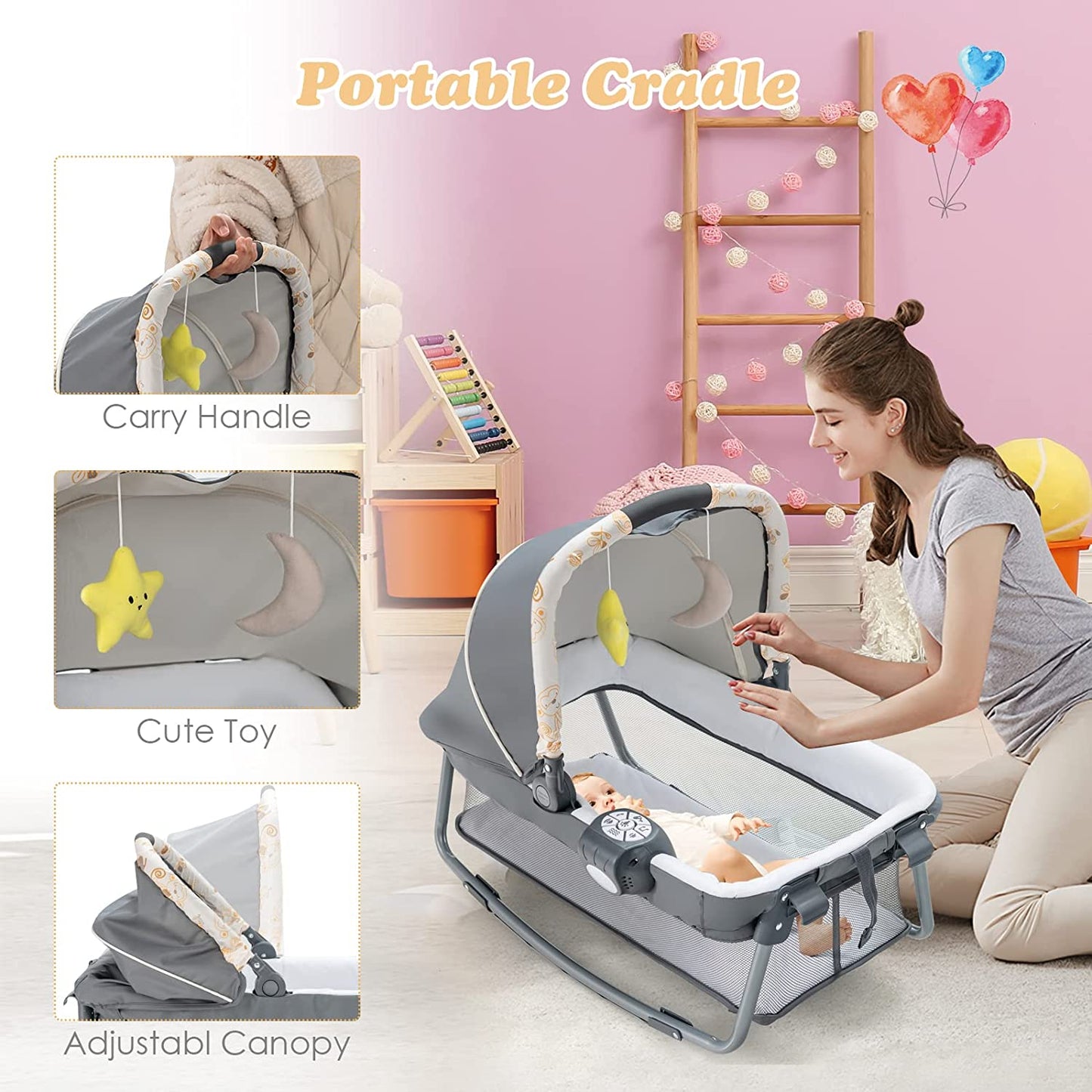 4-in-1 Portable Nursery Center for Baby Kid Infant Comfortable Playard with Bassinet OLAKIDS