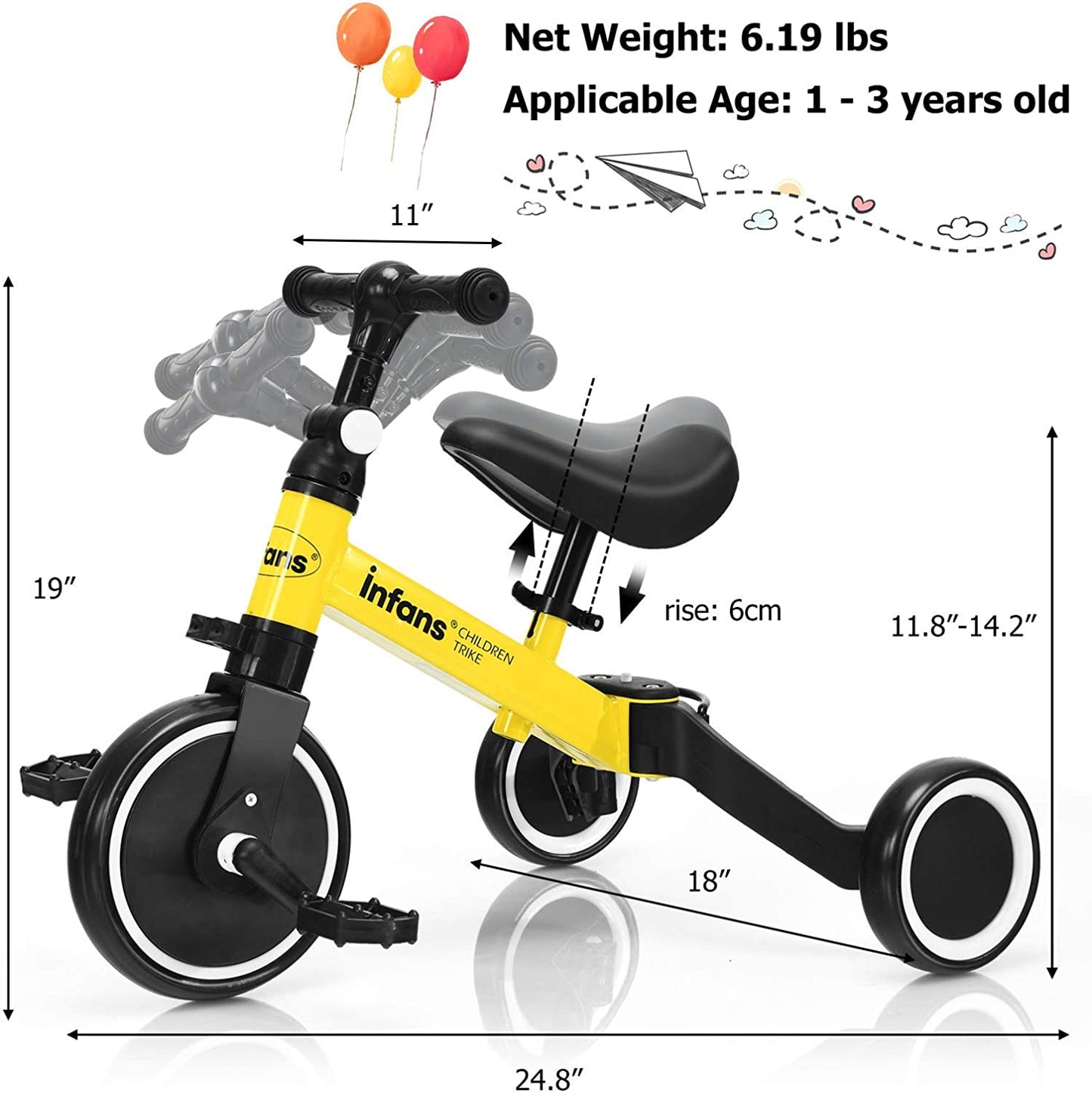 Kids 3 Wheels Tricycles Wheels with Detachable Pedal OLAKIDS