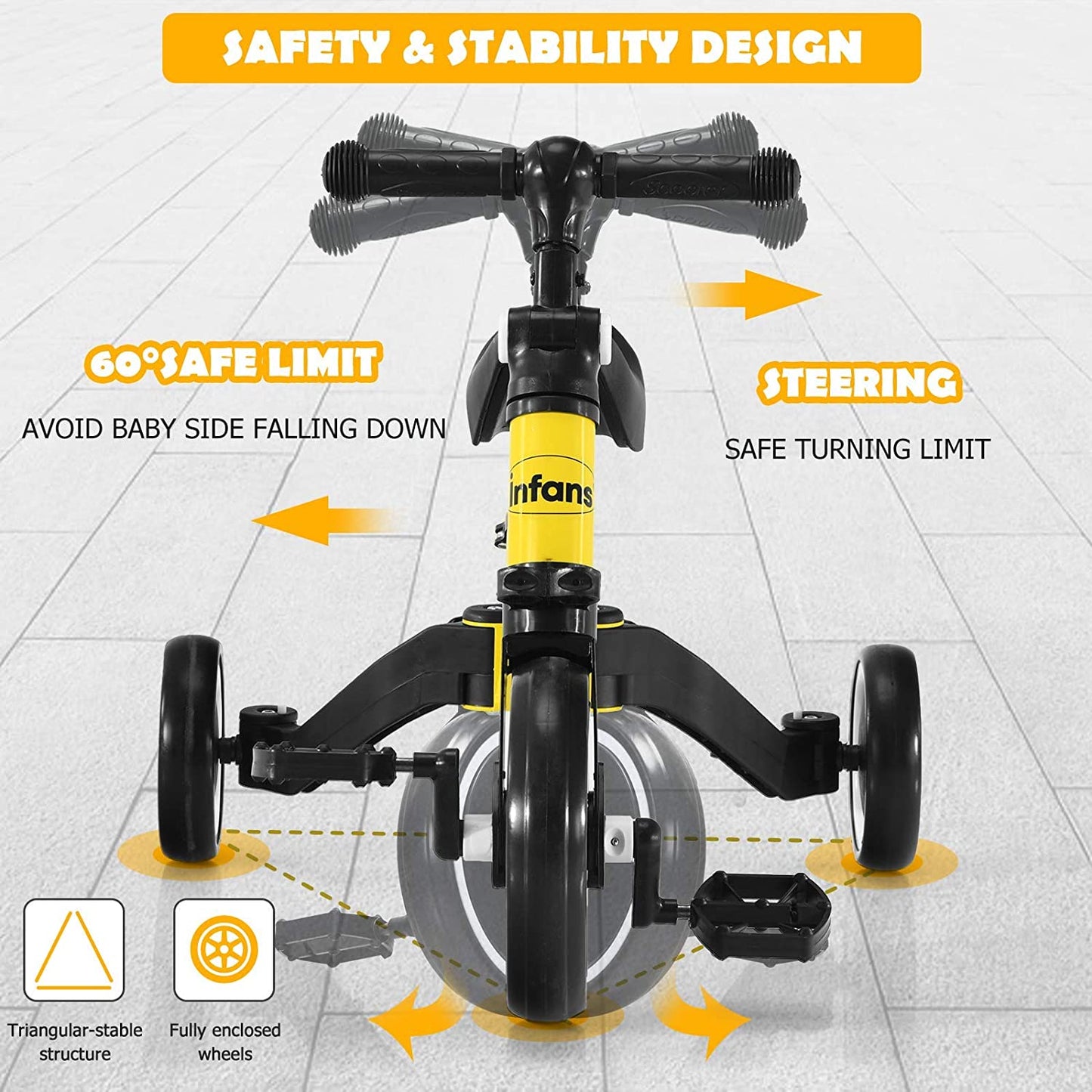 Kids 3 Wheels Tricycles Wheels with Detachable Pedal OLAKIDS