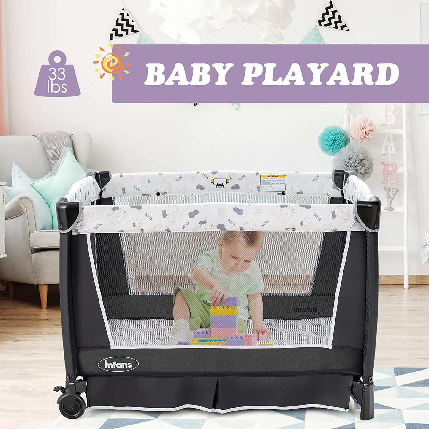 4-in-1 Portable Nursery Center for Baby Kid Infant Comfortable Playard with Bassinet OLAKIDS