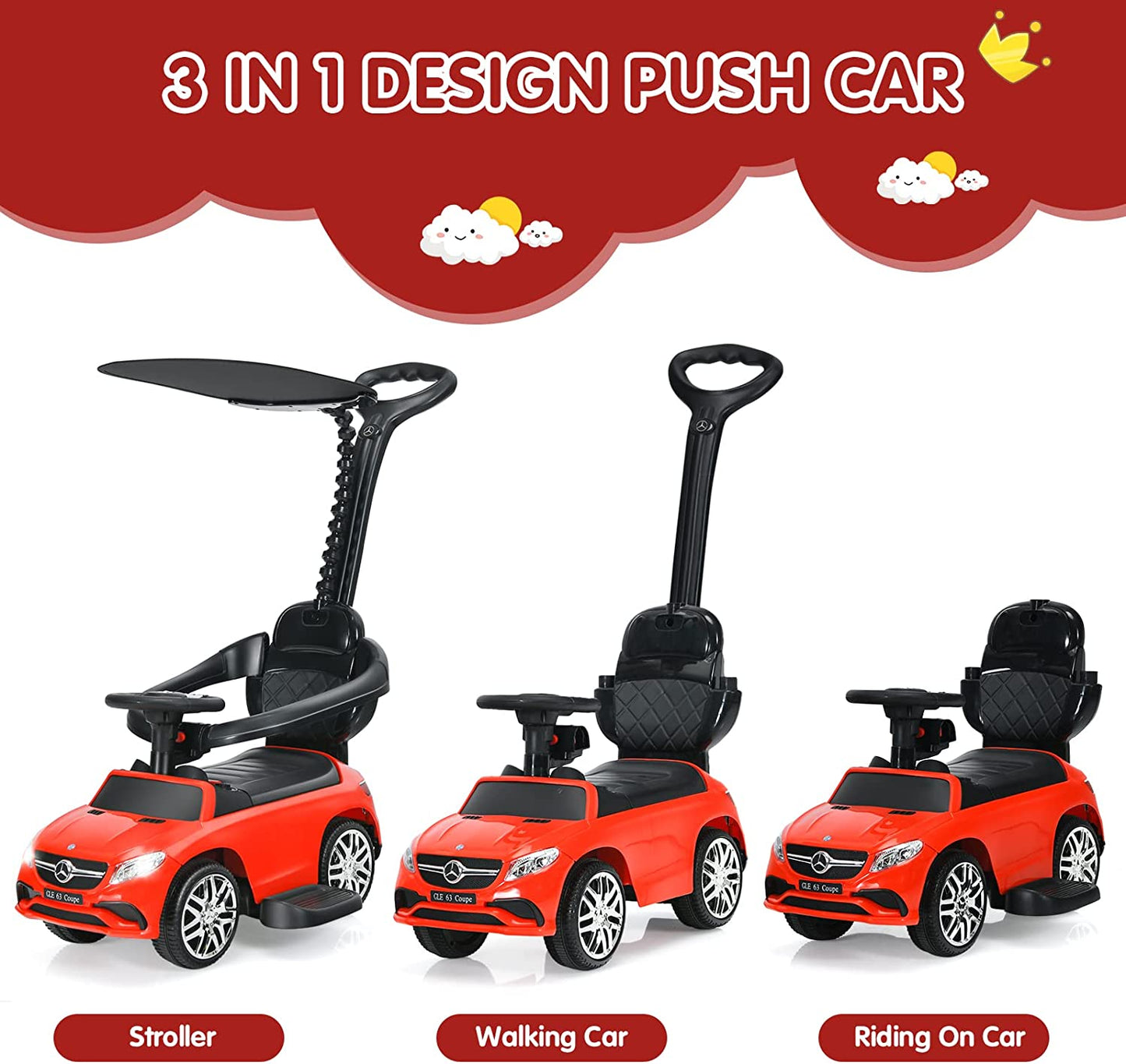 3-in-1 Kids Toy Stroller for Toddlers with Push Handle OLAKIDS