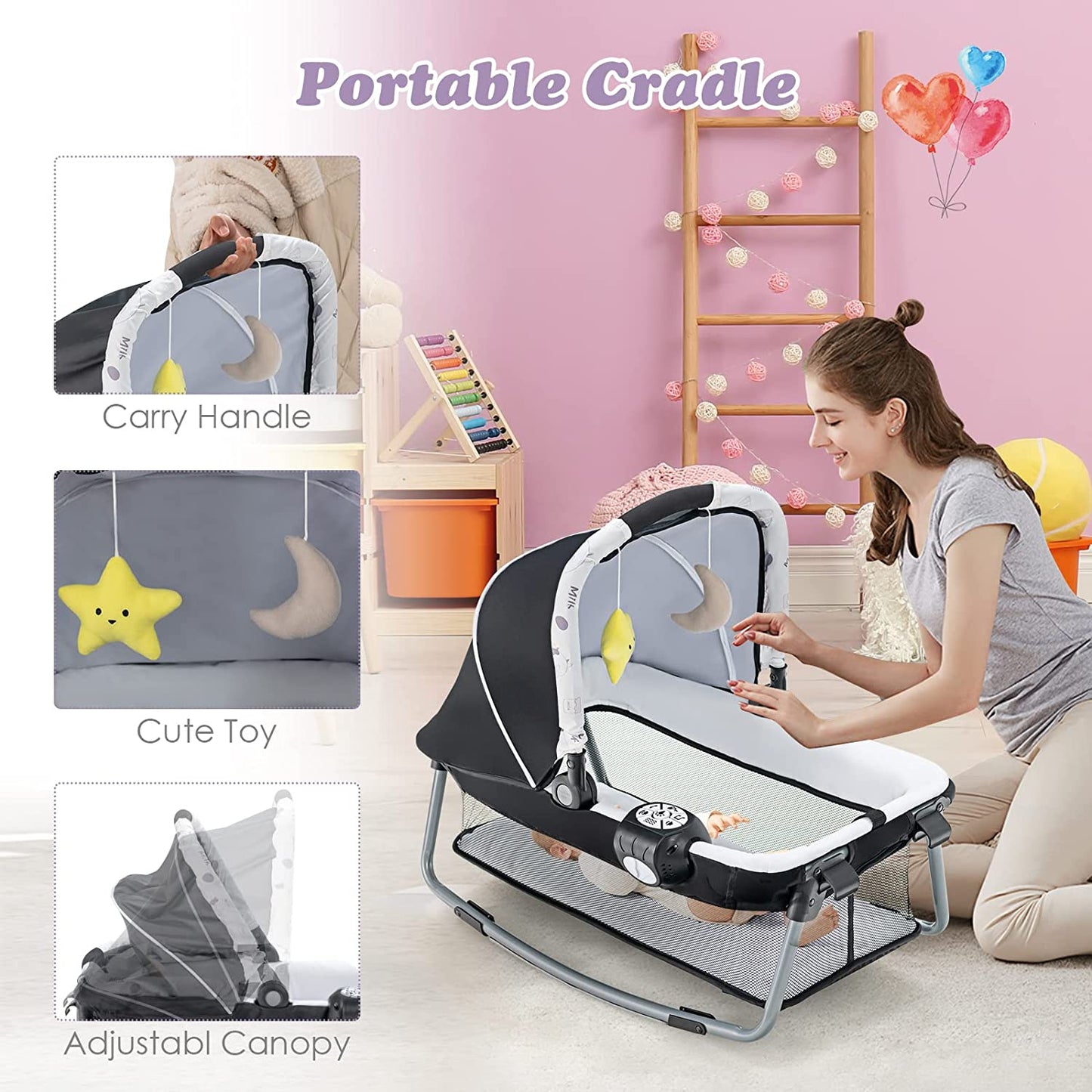 4-in-1 Portable Nursery Center for Baby Kid Infant Comfortable Playard with Bassinet OLAKIDS
