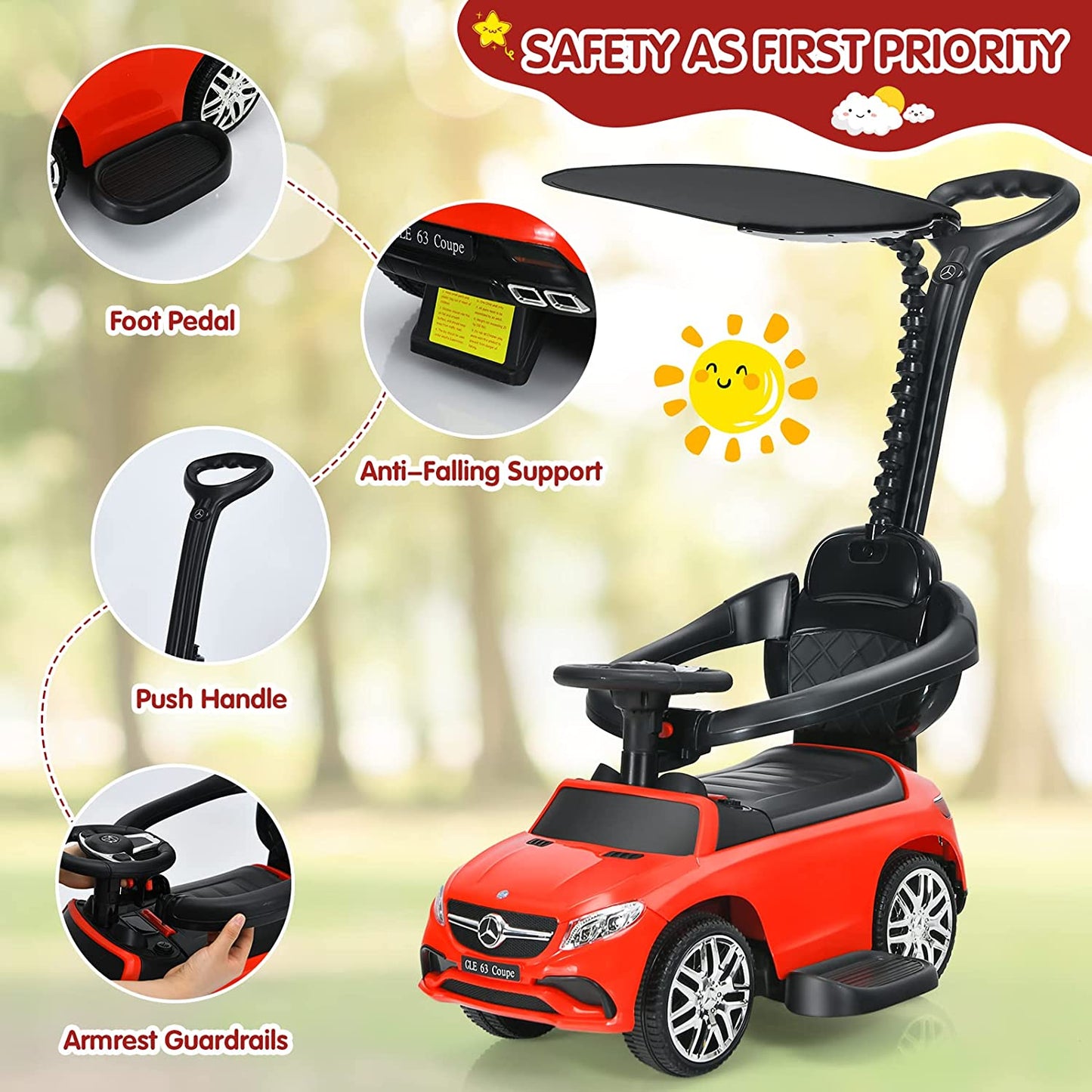 3-in-1 Kids Toy Stroller for Toddlers with Push Handle OLAKIDS