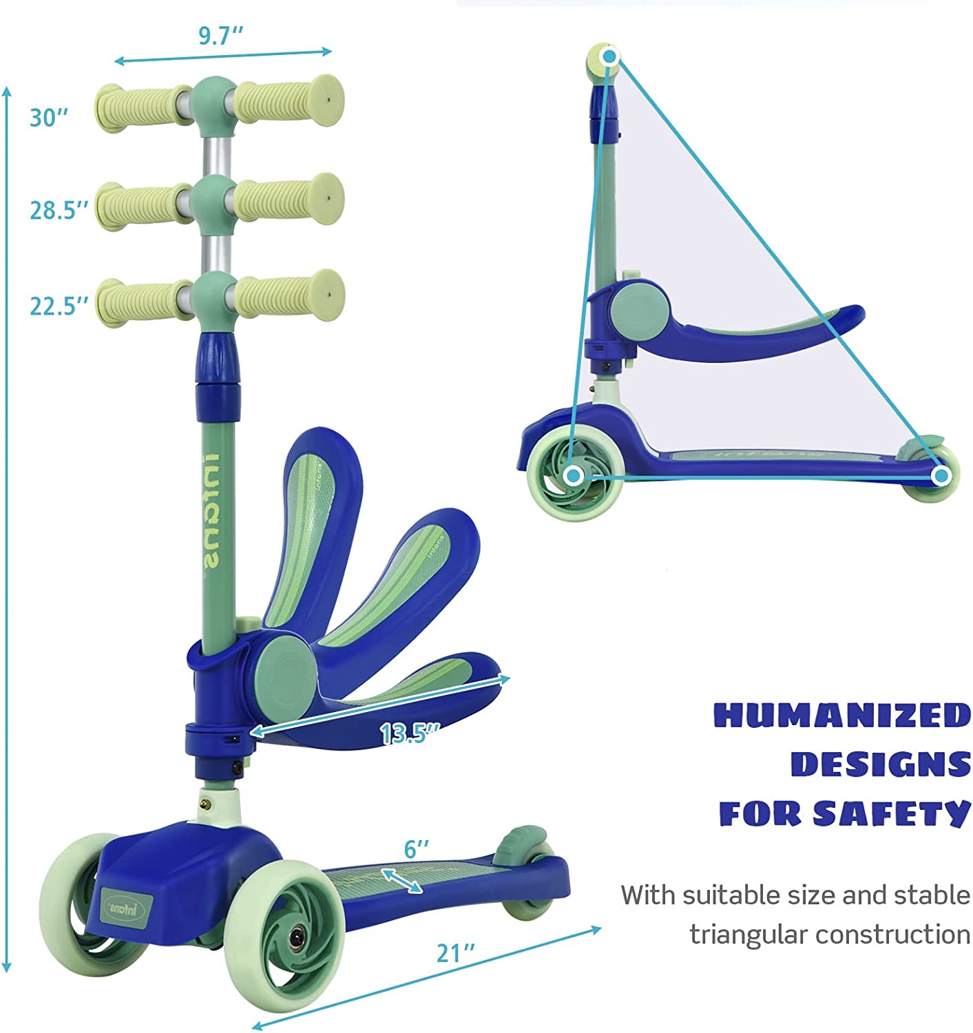 3 Wheel Scooter for Kids with Removable Seat for Girls Boys Ages 3-8 OLAKIDS