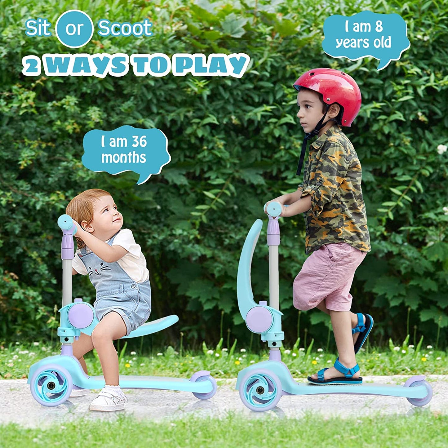 3 Wheel Scooter for Kids with Removable Seat for Girls Boys Ages 3-8 OLAKIDS