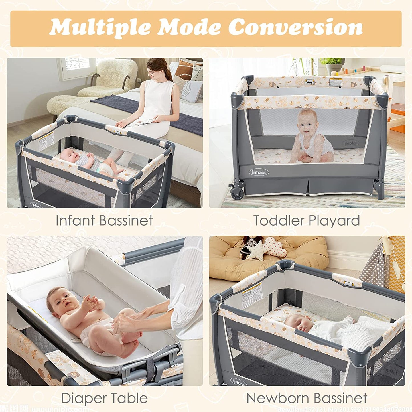 4-in-1 Portable Nursery Center for Baby Kid Infant Comfortable Playard with Bassinet OLAKIDS