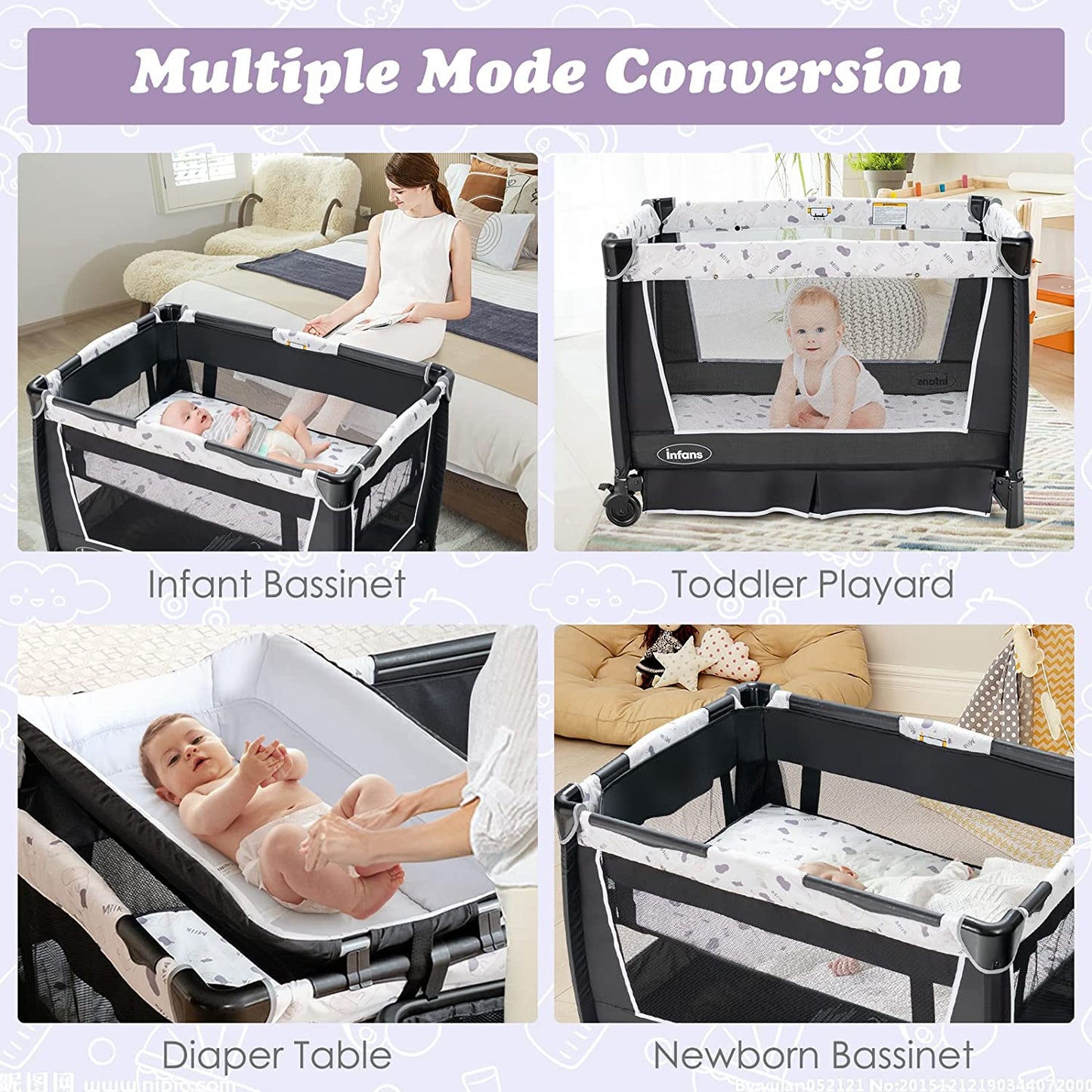 4-in-1 Portable Nursery Center for Baby Kid Infant Comfortable Playard with Bassinet OLAKIDS