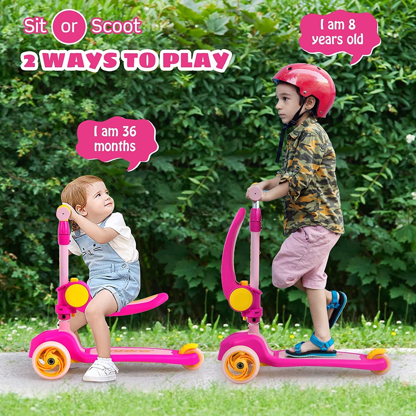 3 Wheel Scooter for Kids with Removable Seat for Girls Boys Ages 3-8 OLAKIDS
