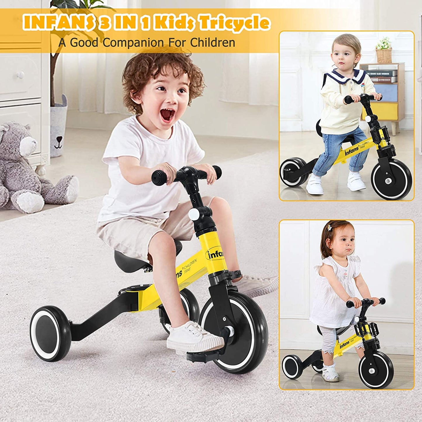 Kids 3 Wheels Tricycles Wheels with Detachable Pedal OLAKIDS