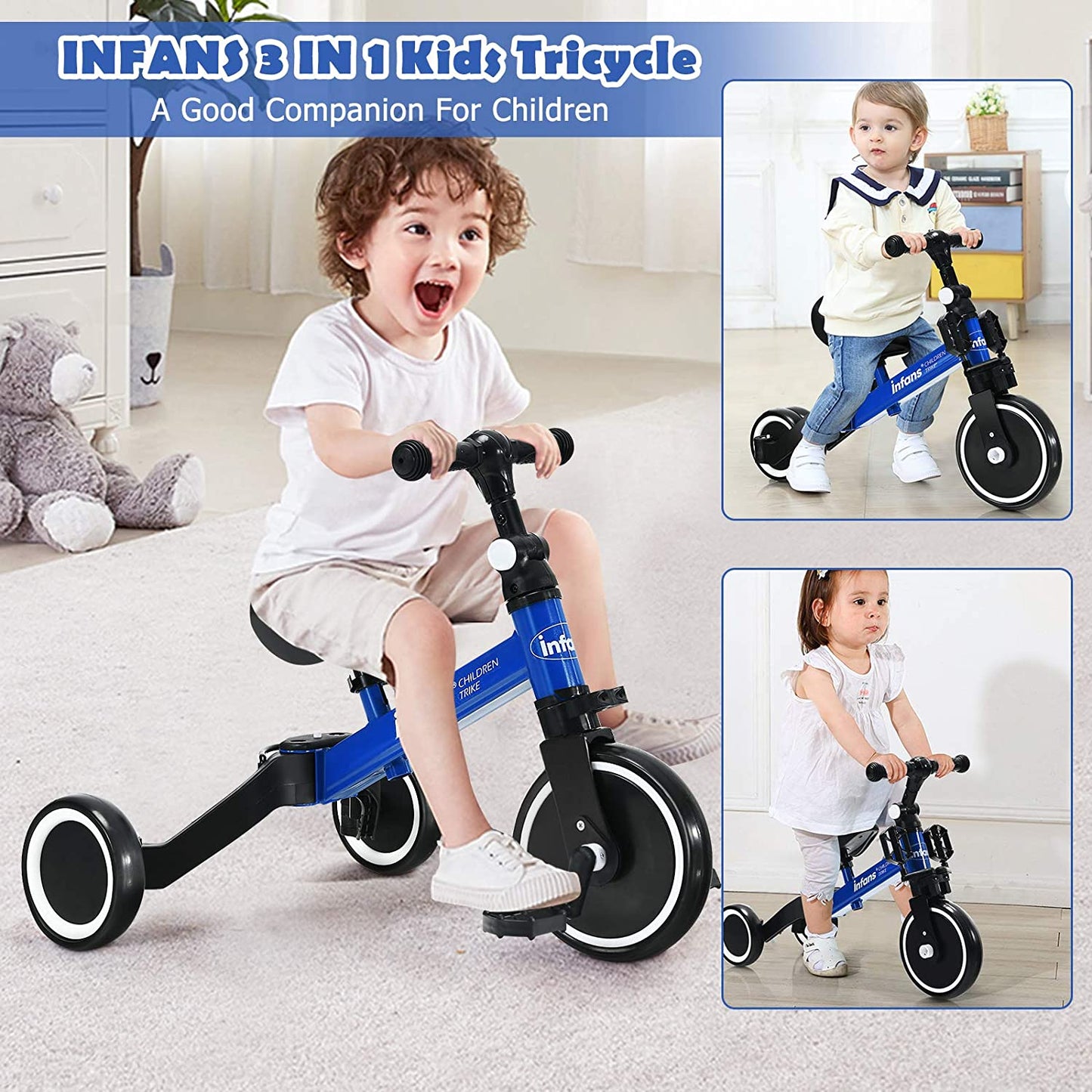 Kids 3 Wheels Tricycles Wheels with Detachable Pedal OLAKIDS