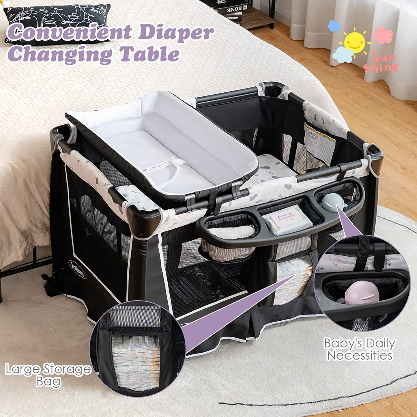 4-in-1 Portable Nursery Center for Baby Kid Infant Comfortable Playard with Bassinet OLAKIDS