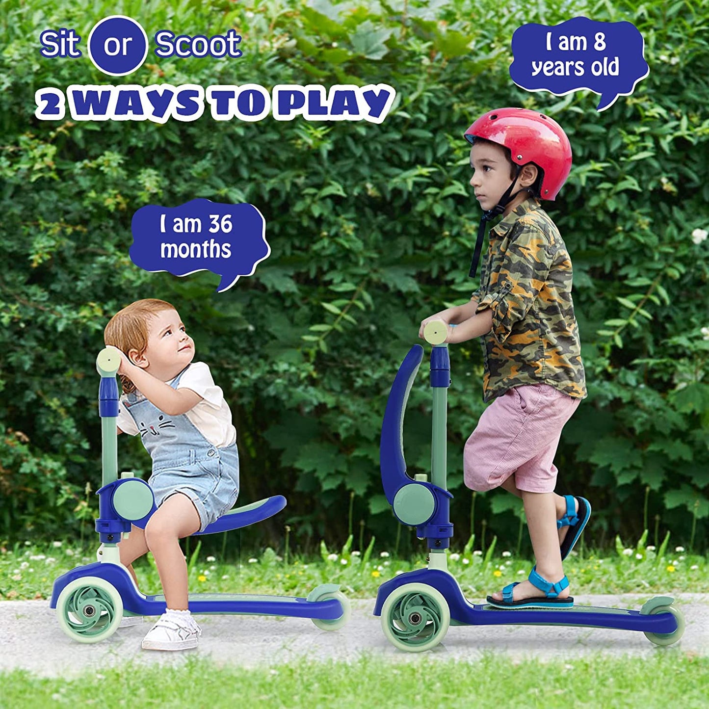 3 Wheel Scooter for Kids with Removable Seat for Girls Boys Ages 3-8 OLAKIDS