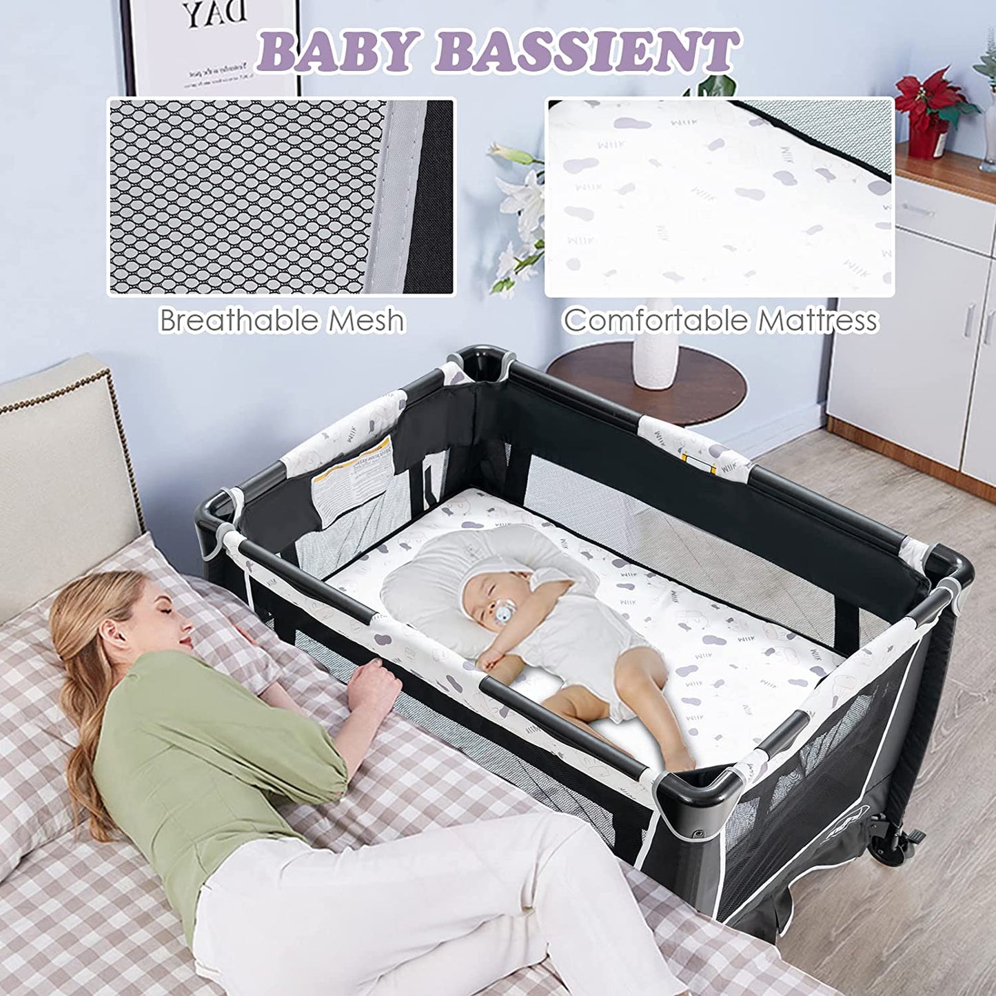 4-in-1 Portable Nursery Center for Baby Kid Infant Comfortable Playard with Bassinet OLAKIDS