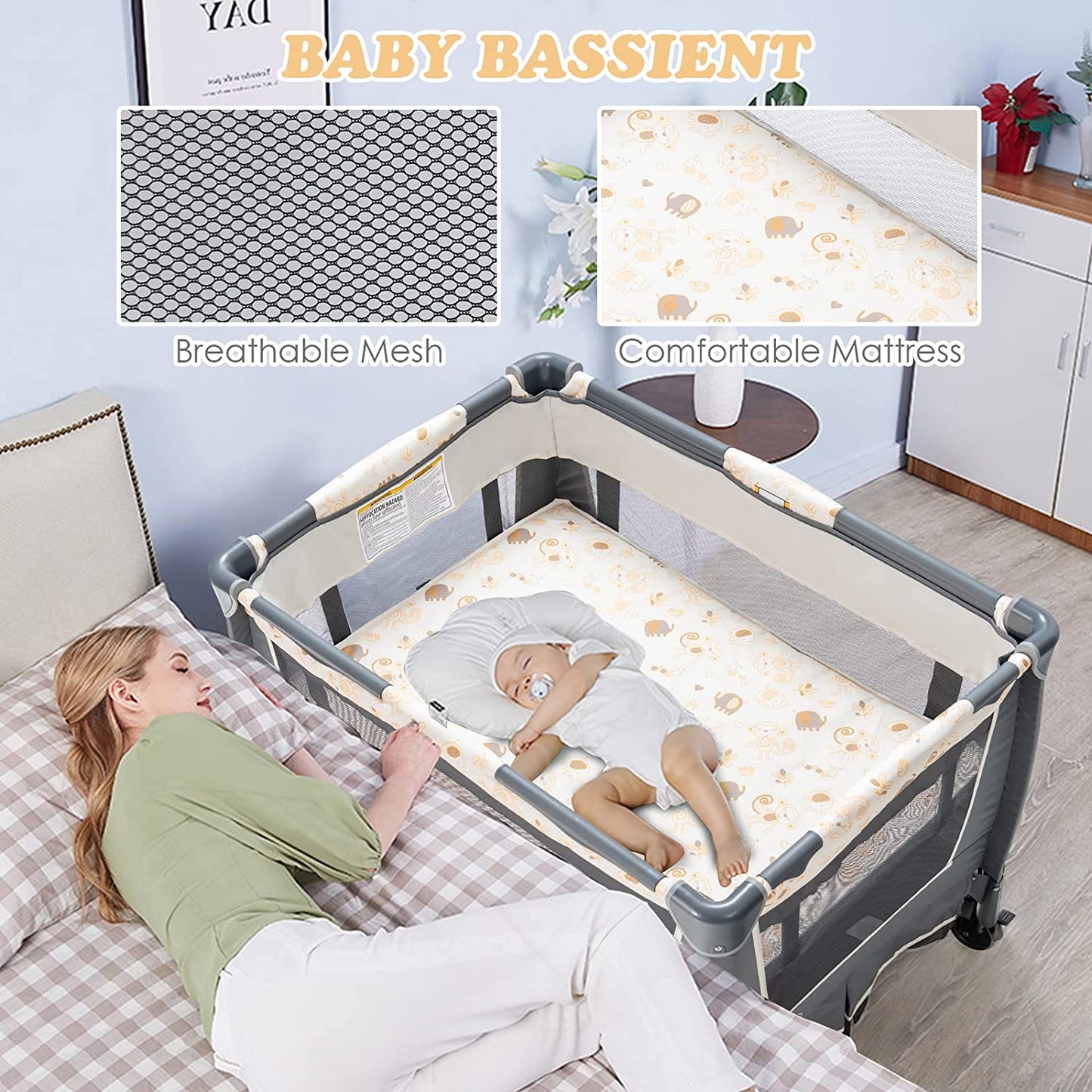 4-in-1 Portable Nursery Center for Baby Kid Infant Comfortable Playard with Bassinet OLAKIDS