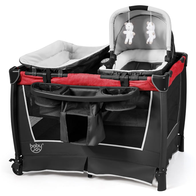 OLAKIDS 4 in 1 Pack and Play, Portable Nursery Center for Baby Kid Infant, with Bassinet, Diaper Changer