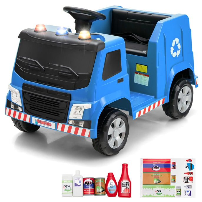 OLAKIDS Ride on Car, 6V Recycling Garbage Truck Electric Vehicle with Music, Horn, Warning Lights