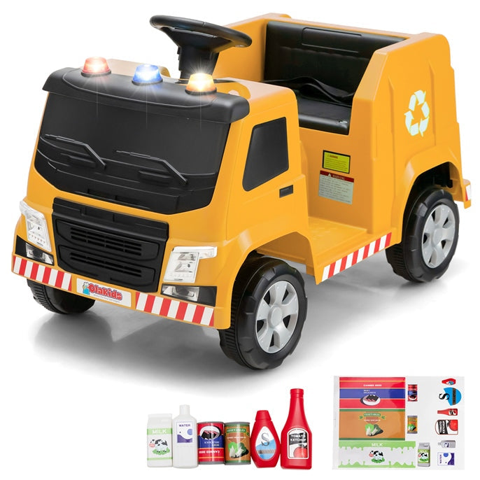 OLAKIDS Ride on Car, 6V Recycling Garbage Truck Electric Vehicle with Music, Horn, Warning Lights